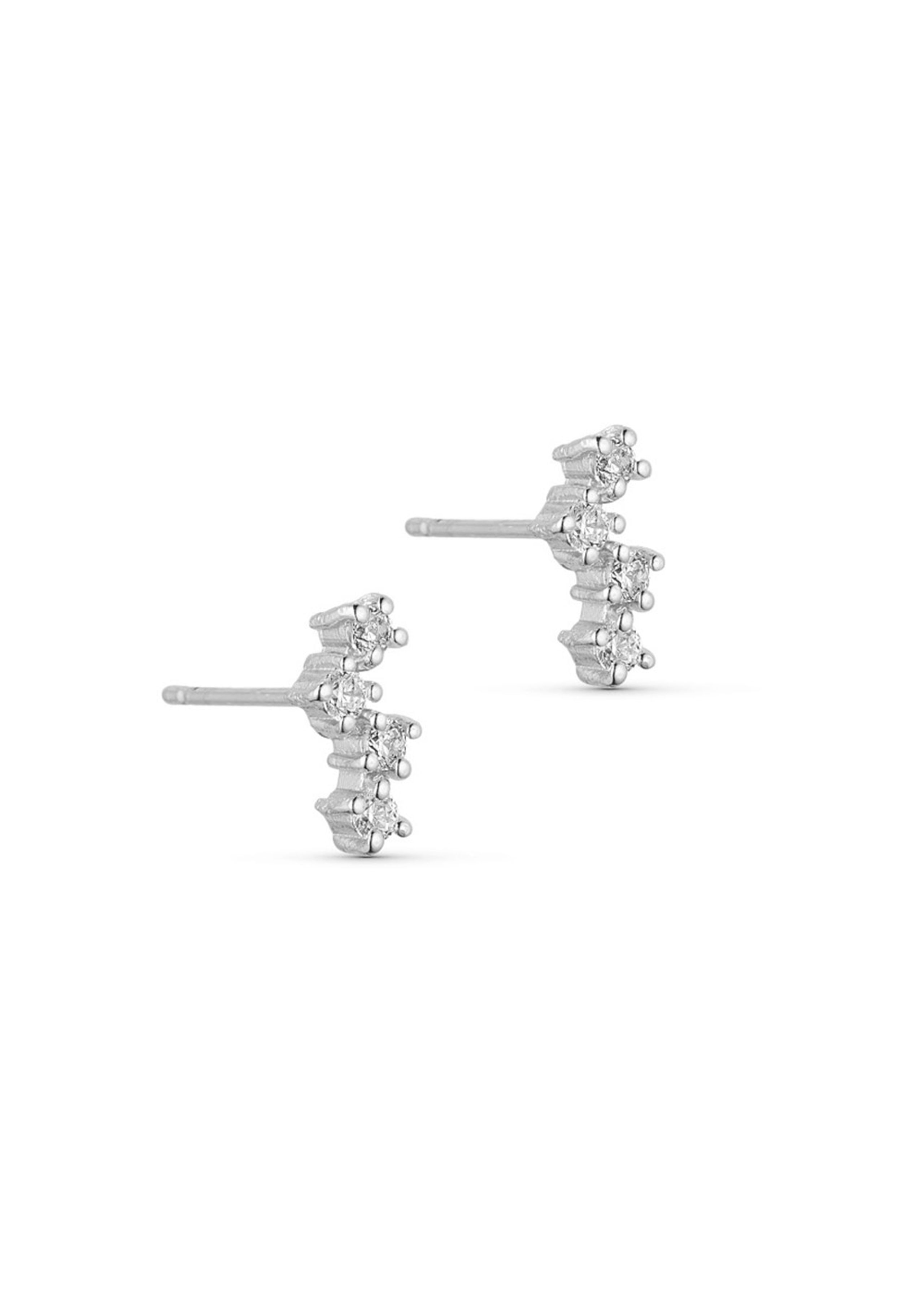 Pure By Nat - Oorbellen - Zoe Post Earrings W. 4 Zircons - Silver plated