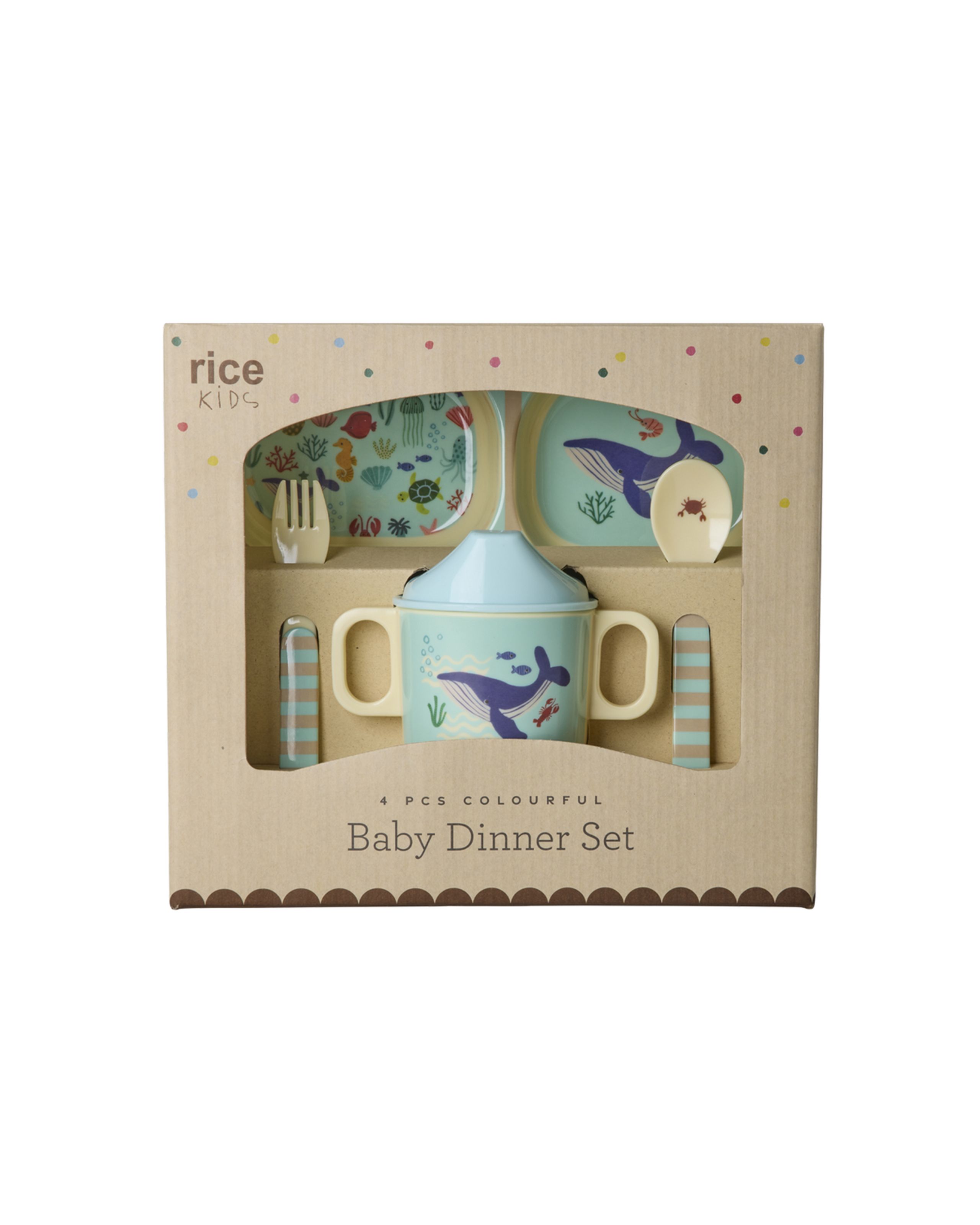 Rice - Børnebestik - Baby Dinner Set In Gift Box - Blue Ocean