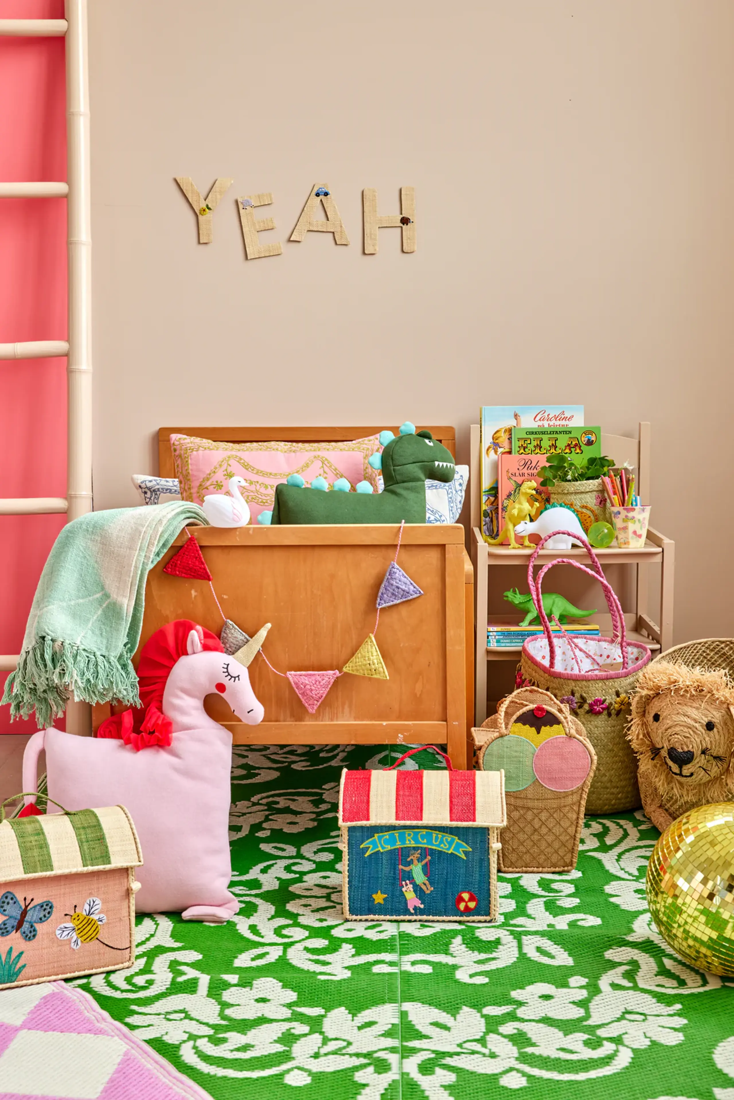 Rice - Child storage box - Raffia Kids Bag - Blue - Circus Theme