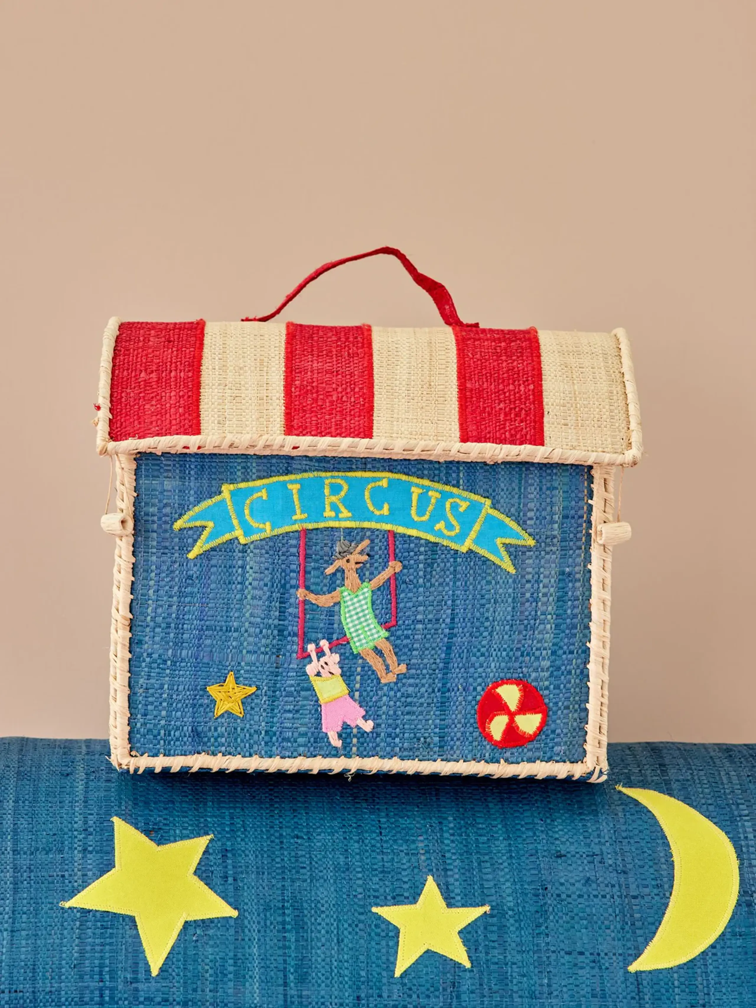 Rice - Child storage box - Raffia Kids Bag - Blue - Circus Theme
