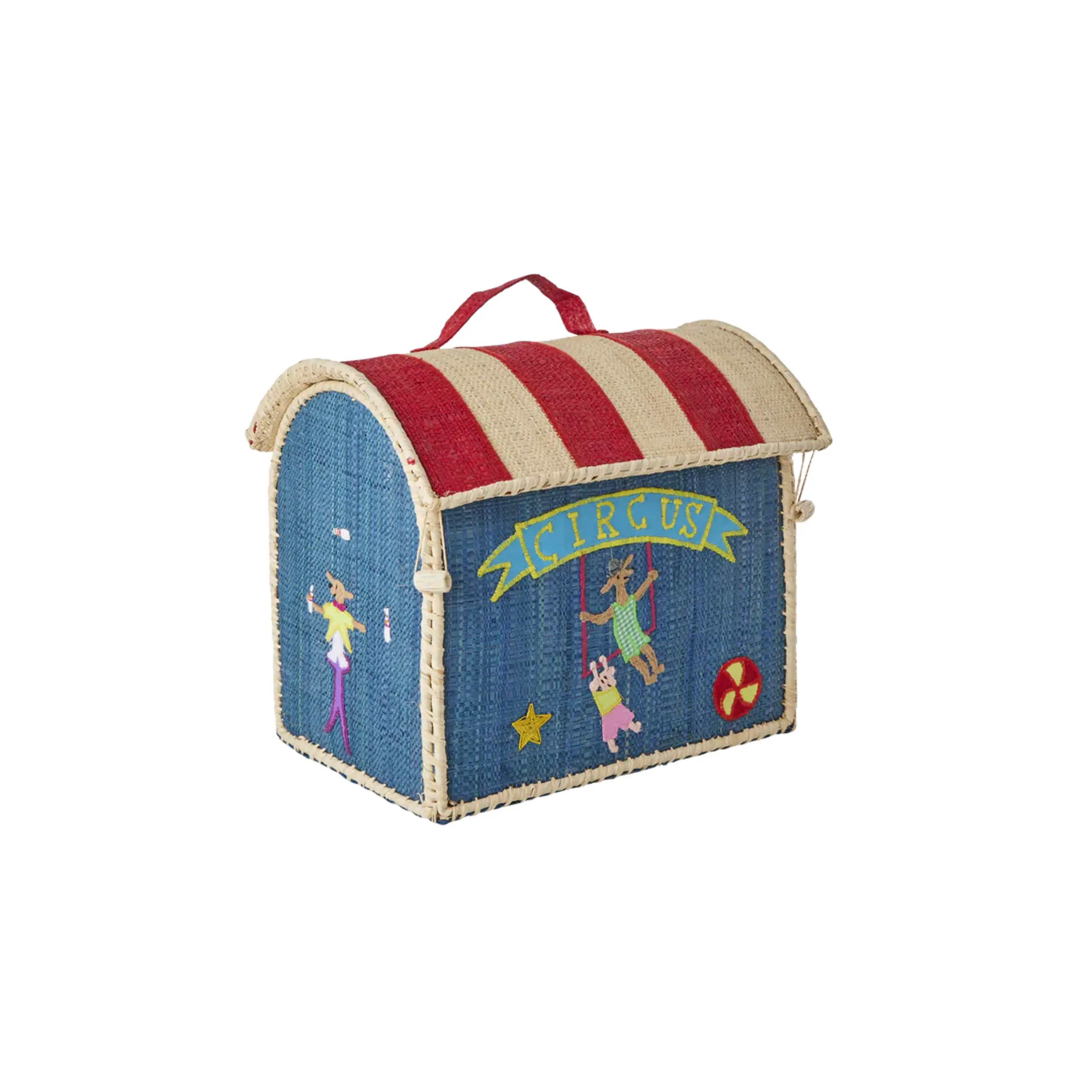 Rice - Child storage box - Raffia Kids Bag - Blue - Circus Theme