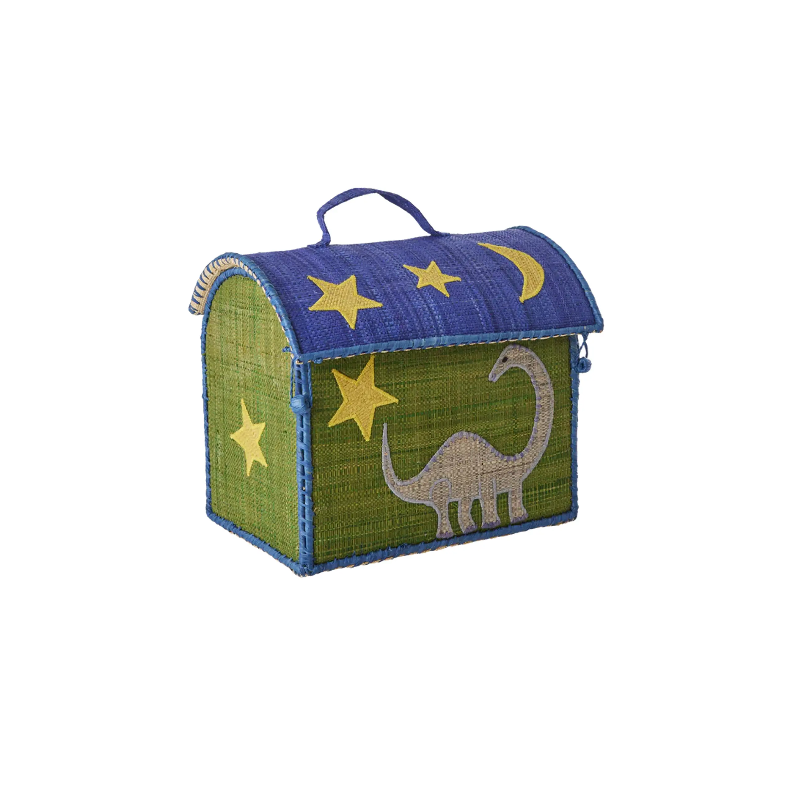 Rice - Child storage box - Raffia Kids Bag - Green - Dinossaur Theme