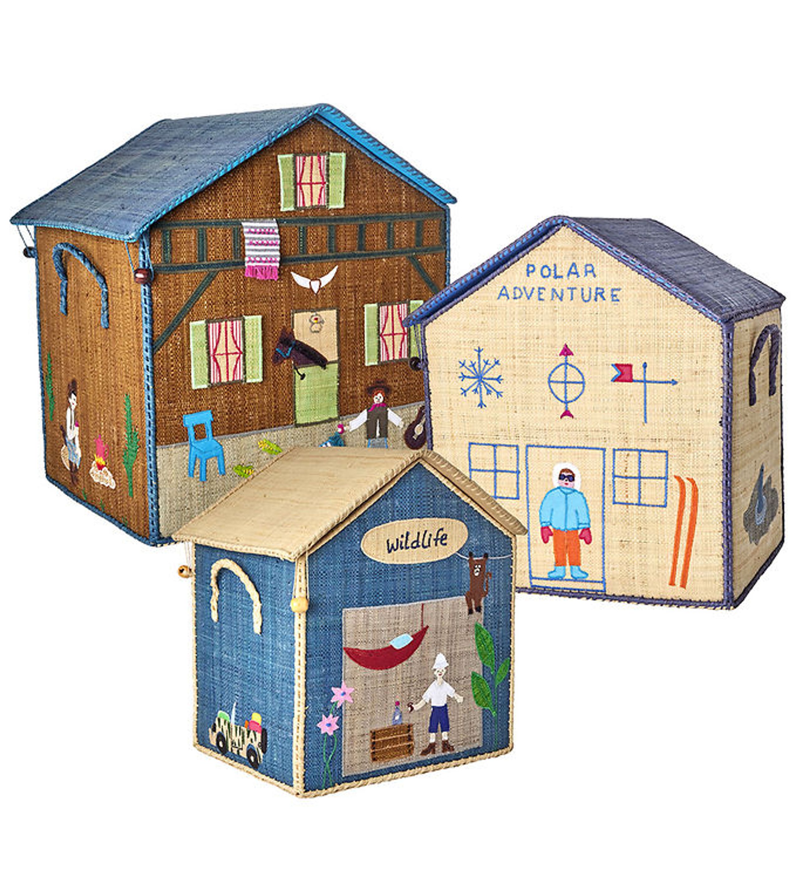 Rice - Child storage box - Raffia Toy Baskets - Set Of 3 - Adventure Theme