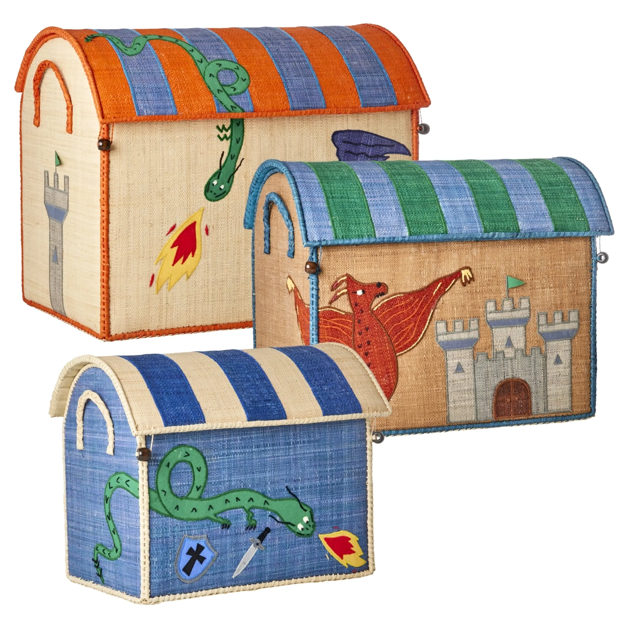 Rice - Caja infantil - Raffia Toy Baskets - Set Of 3 - Dragon Theme