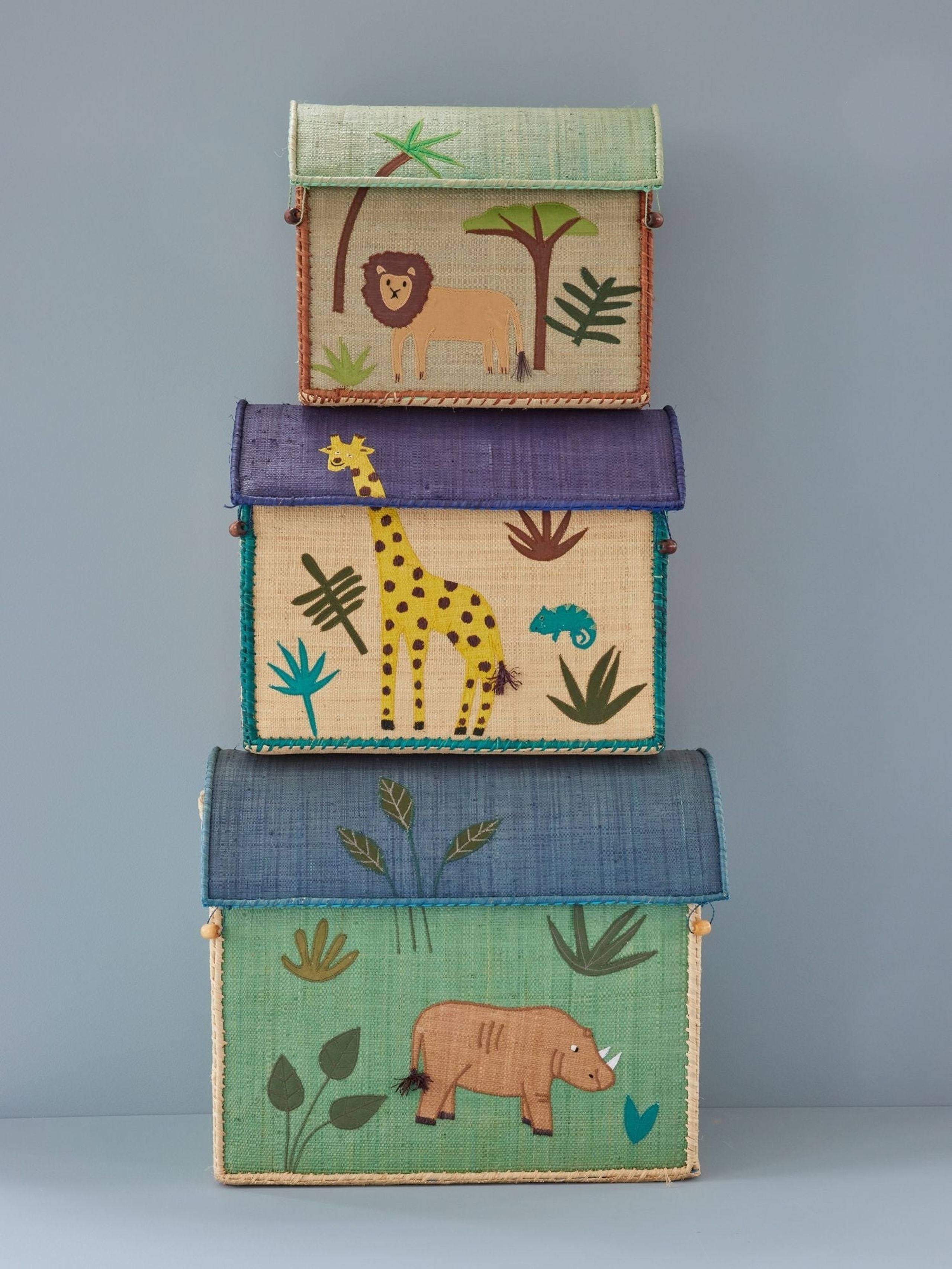 Rice - Aufbewahrungsbox für Kinder - Raffia Toy Baskets - Set Of 3 - Jungle Theme