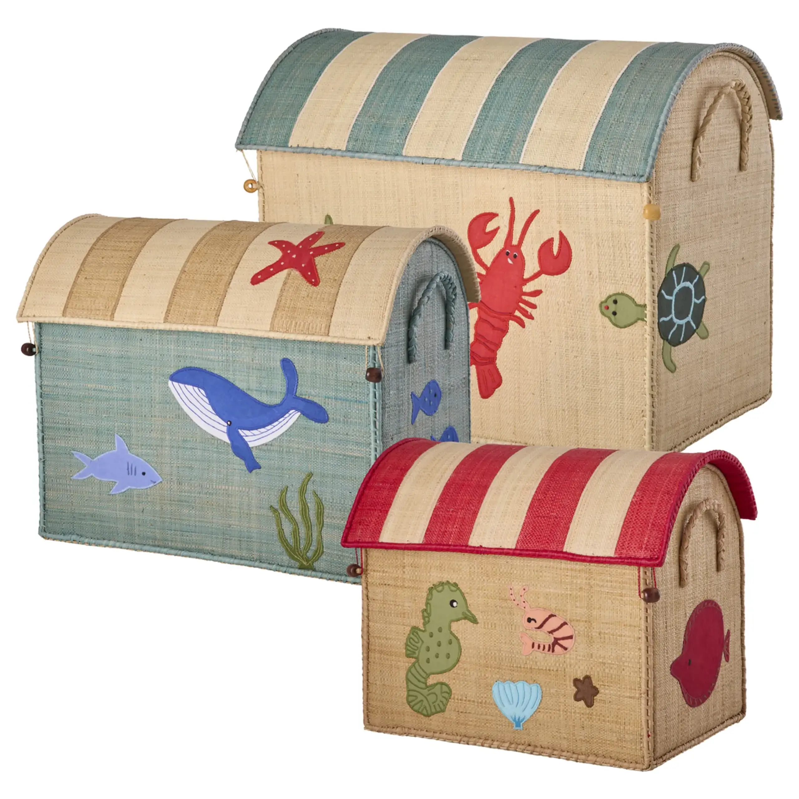 Rice - Aufbewahrungsbox für Kinder - Raffia Toy Baskets - Set Of 3 - Ocean Theme