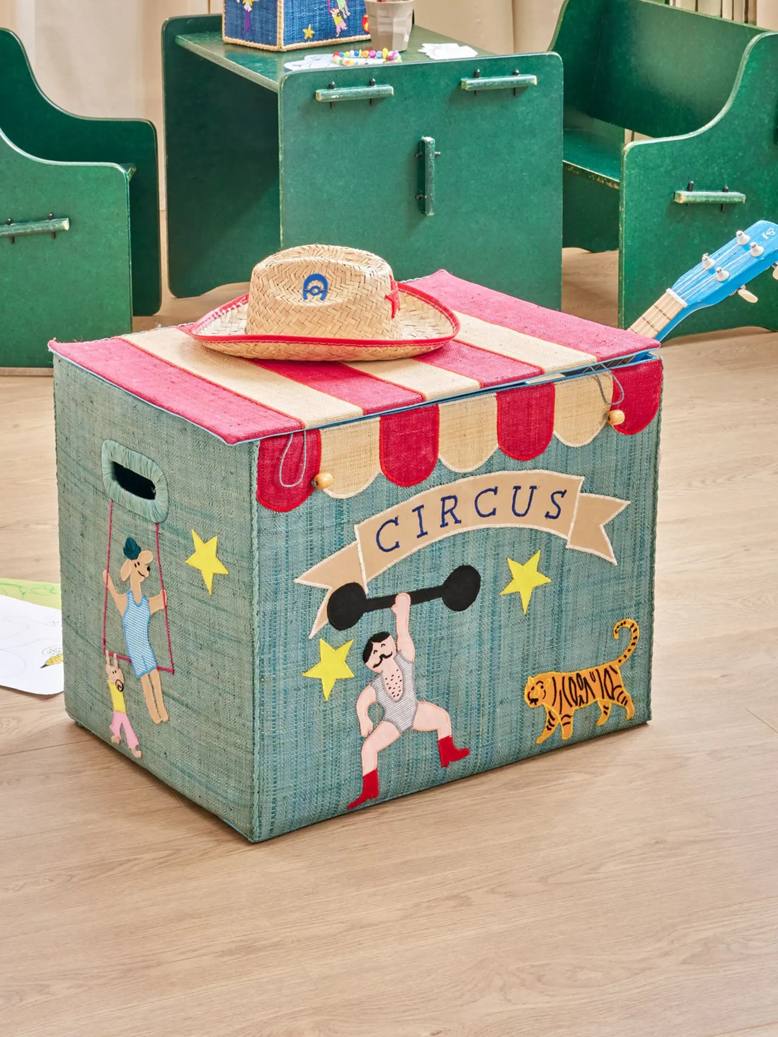 Rice - Child storage box - Raffia Storage Box - XL - Blue Circus Theme