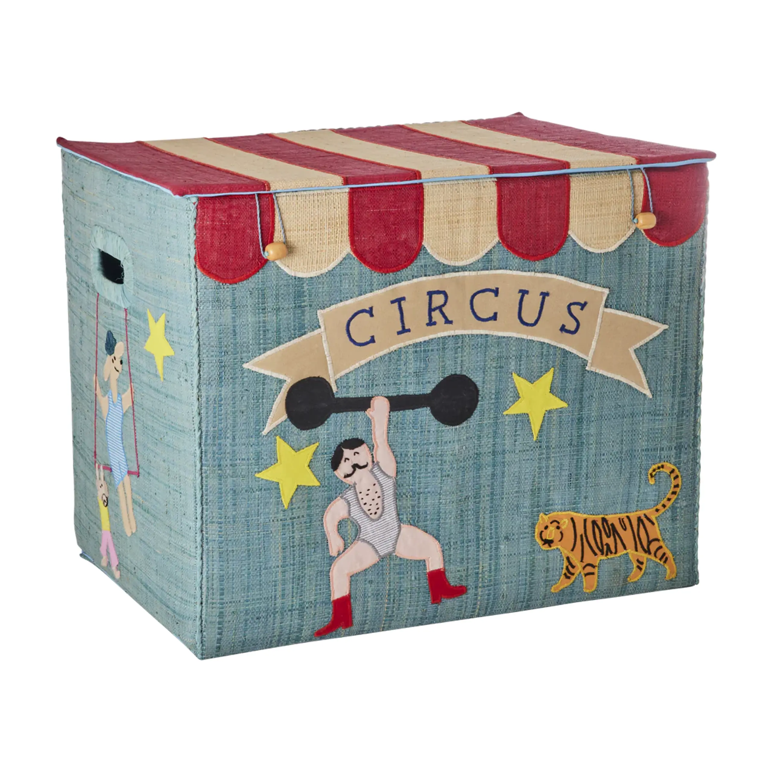 Rice - Child storage box - Raffia Storage Box - XL - Blue Circus Theme