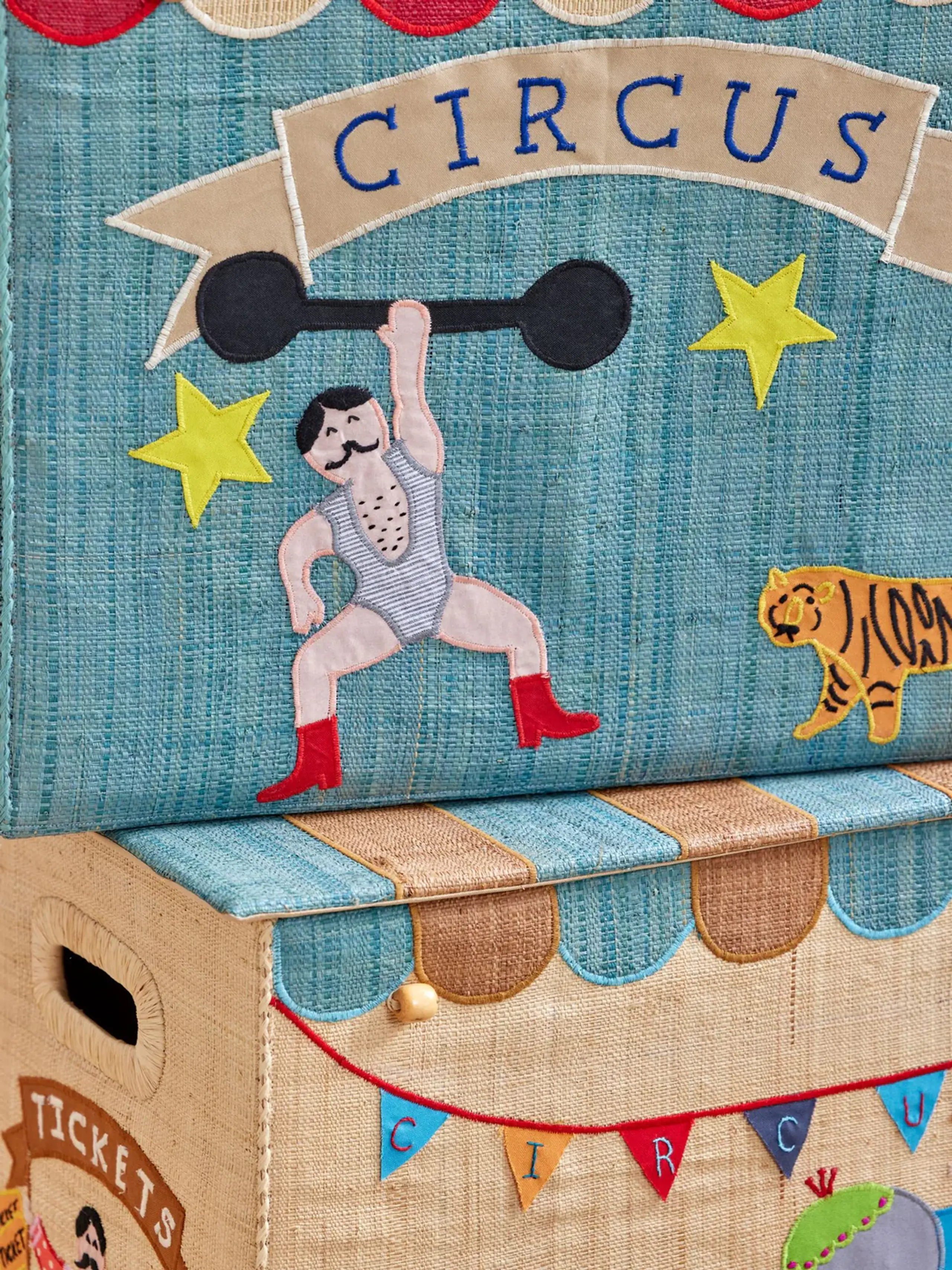 Rice - Child storage box - Raffia Storage Box - XL - Blue Circus Theme