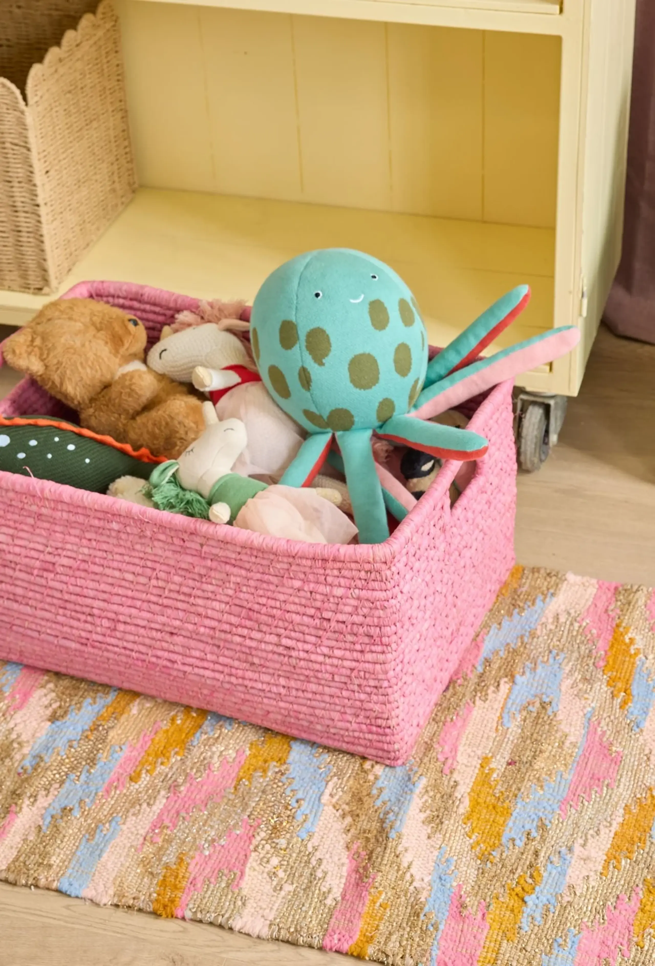 Rice - Säilytyslaatikot - Rectangular Raffia Basket - Extra Large And Long - Pink