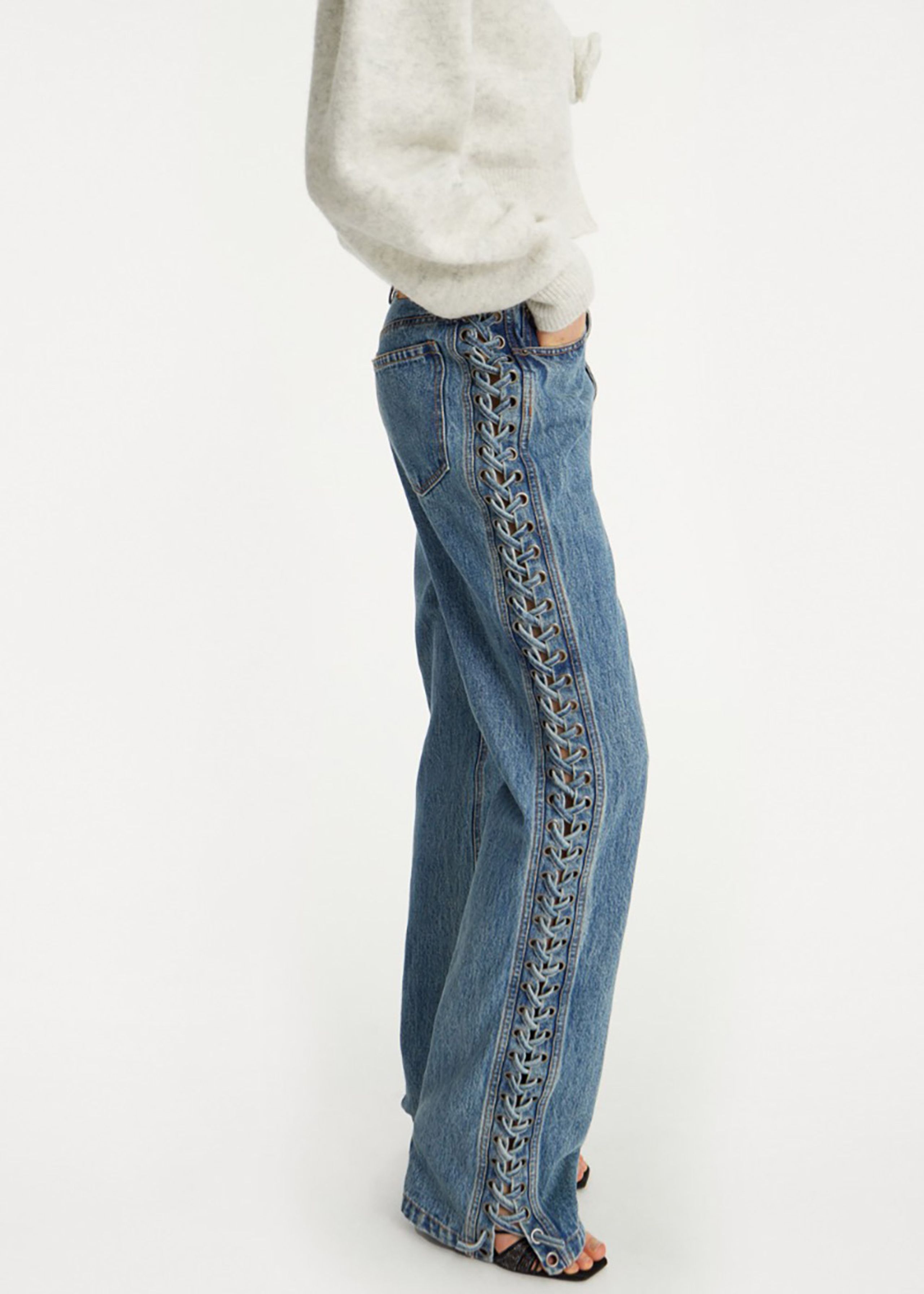 ROTATE by Birger Christensen - Jeans - Rotta Laced Straight Leg Jeans - Vintage Blue Denim
