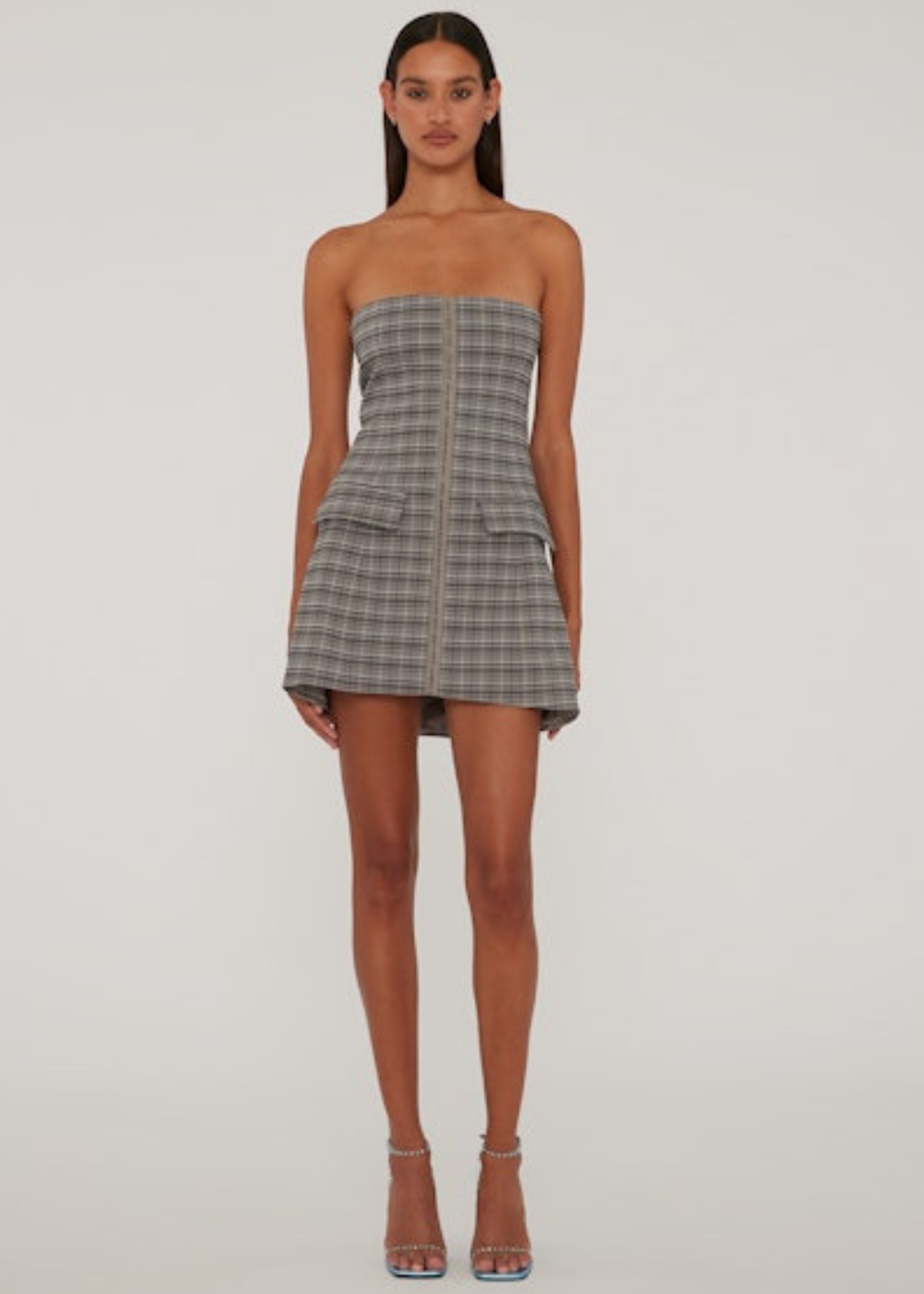 ROTATE by Birger Christensen - Dress - Stretchy Mini Dress - Gray Check/Frosy Gray