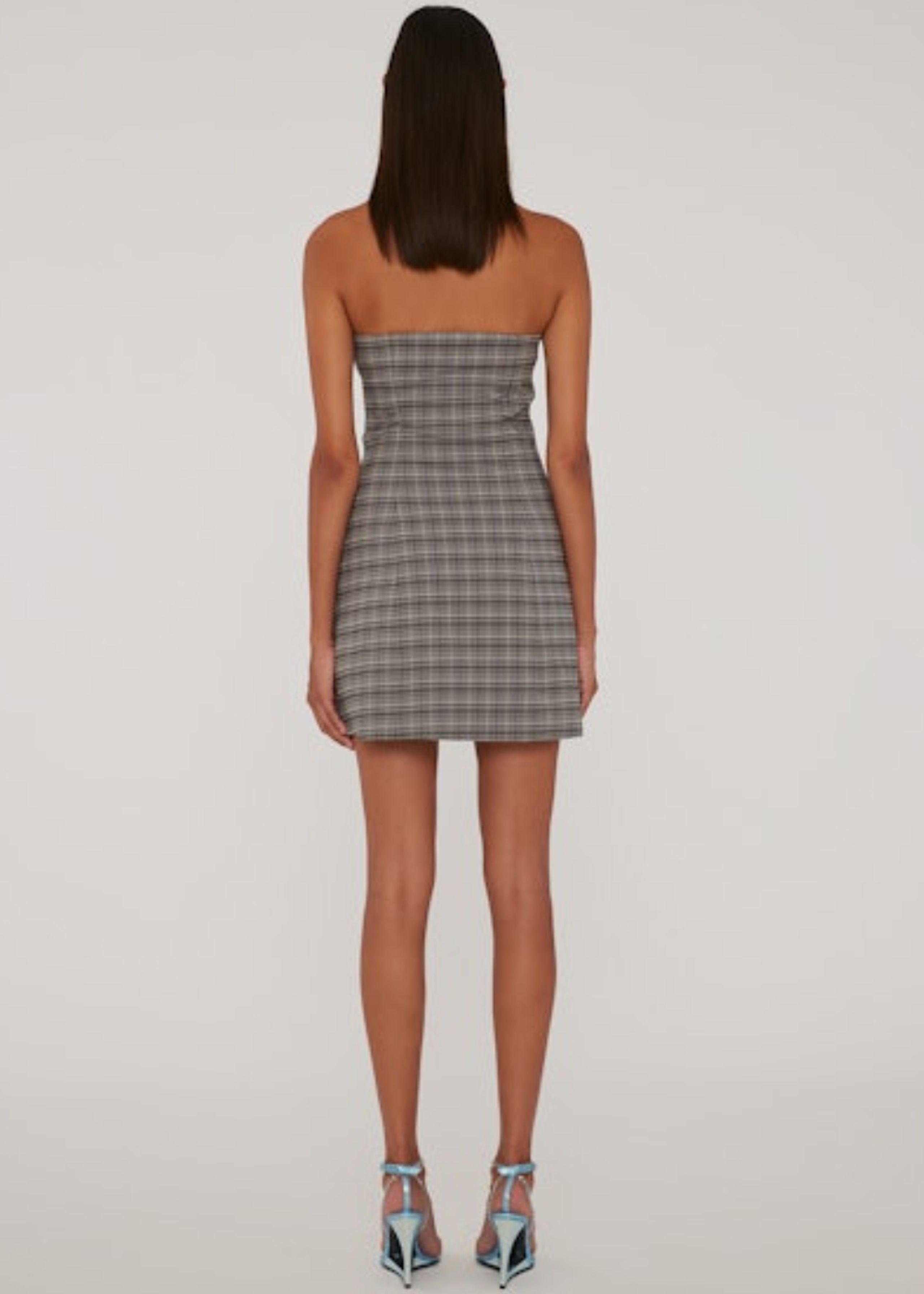 ROTATE by Birger Christensen - Dress - Stretchy Mini Dress - Gray Check/Frosy Gray