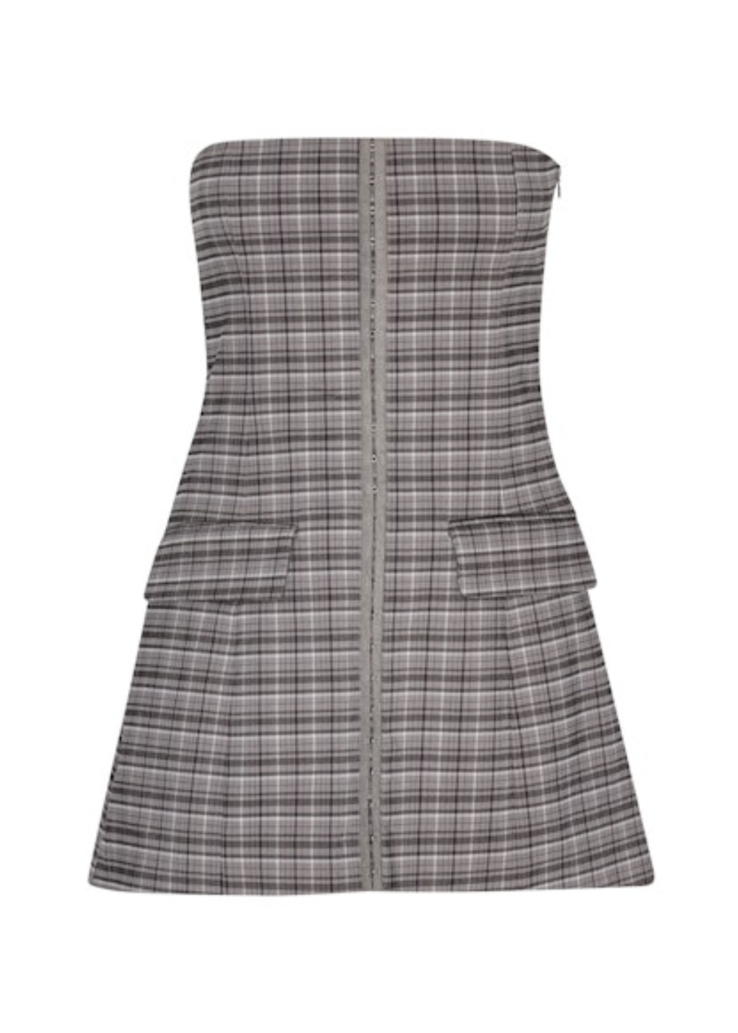 ROTATE by Birger Christensen - Dress - Stretchy Mini Dress - Gray Check/Frosy Gray