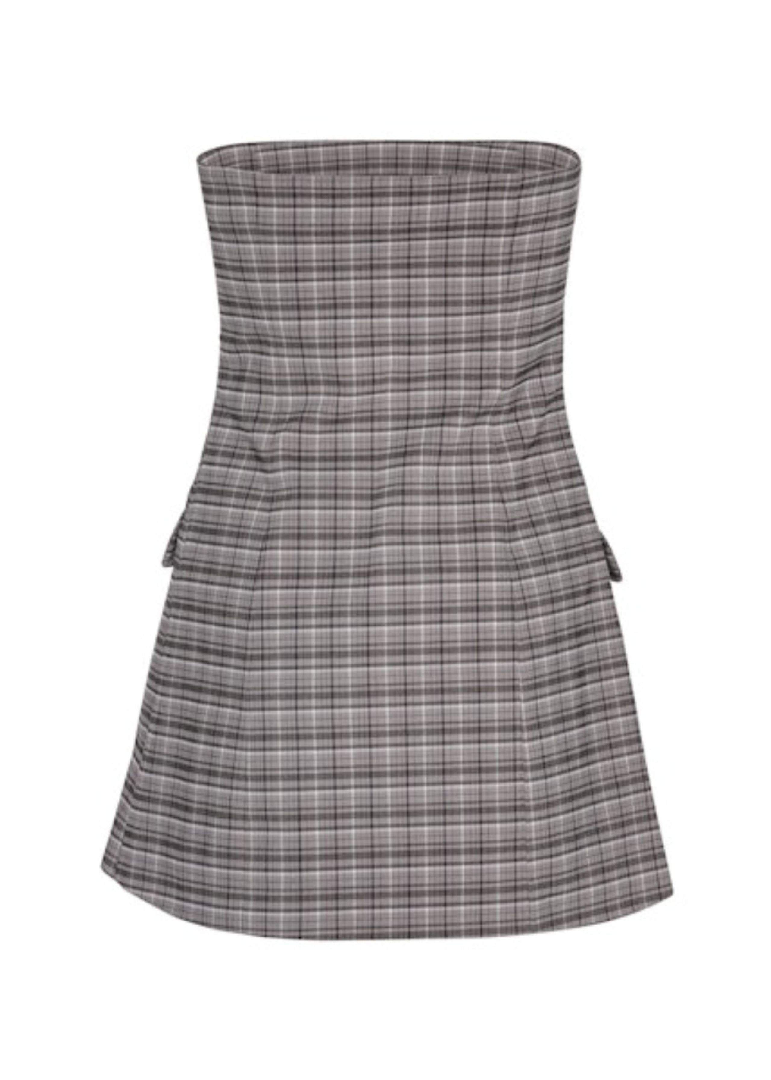 ROTATE by Birger Christensen - Dress - Stretchy Mini Dress - Gray Check/Frosy Gray