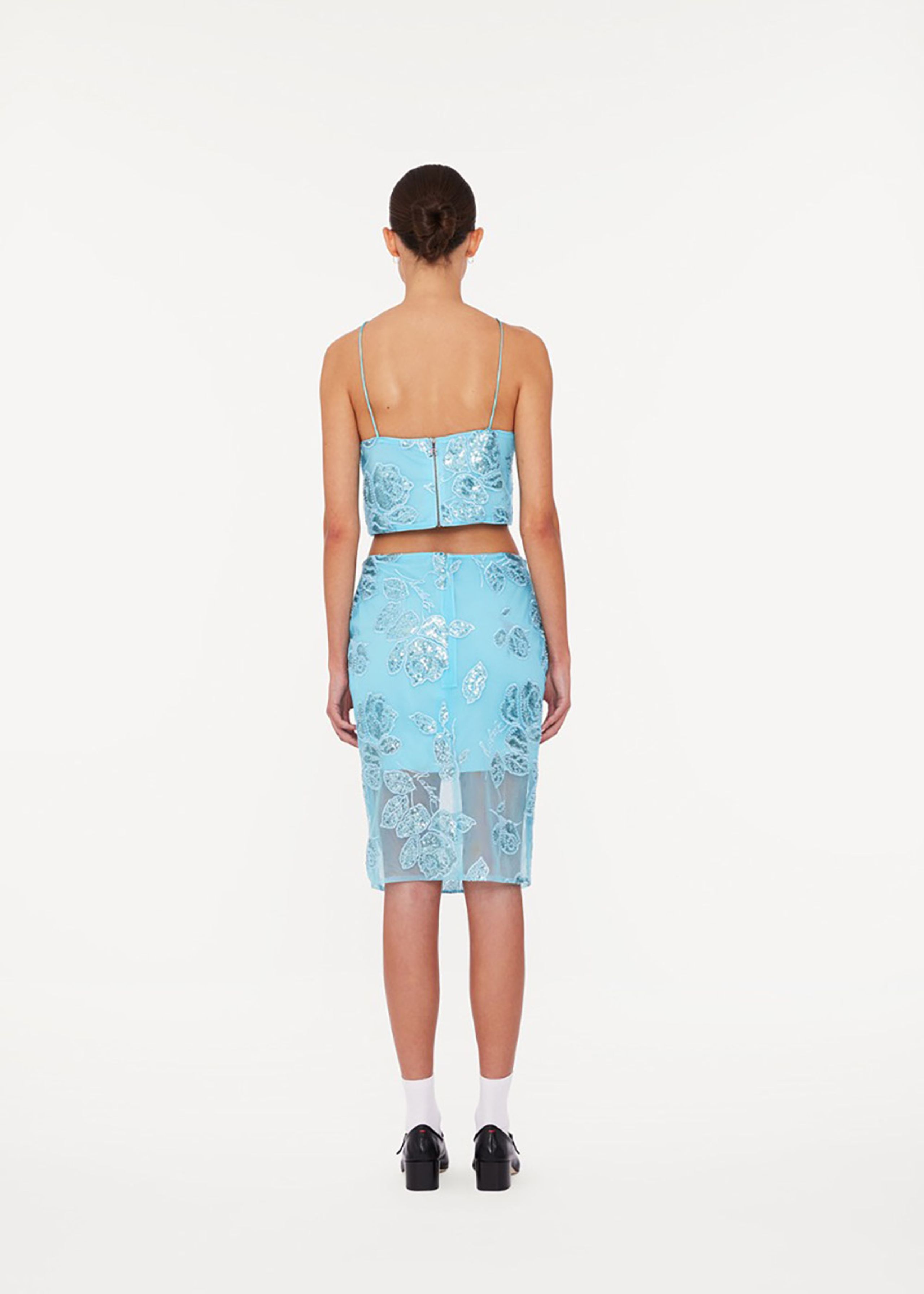 ROTATE by Birger Christensen - Skirt - Beaded Pencil Skirt - Embellished Flower Embroidery - Blue Topaz