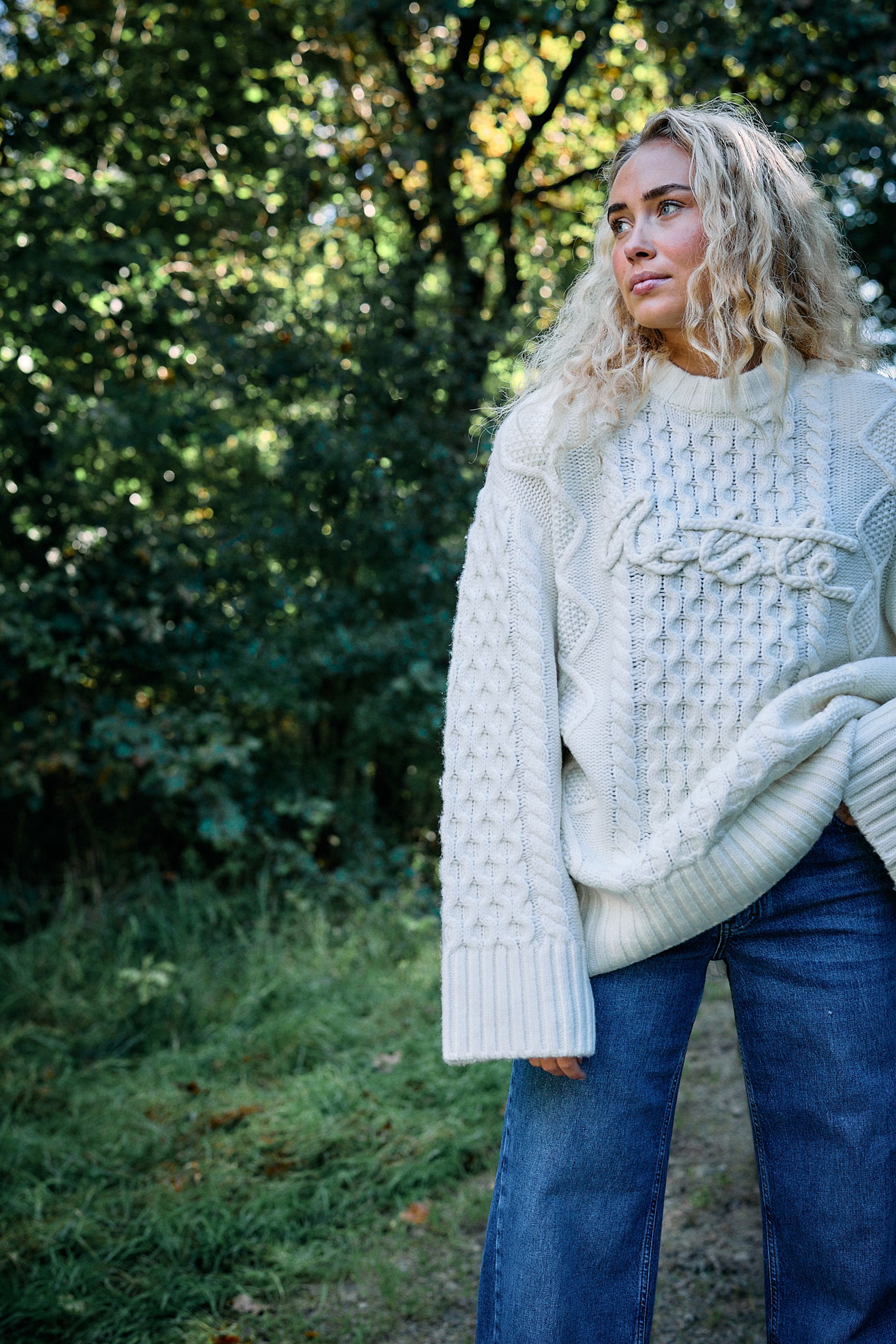 ROTATE by Birger Christensen - Strik - Cornella Knit Cable Crewneck - Egret