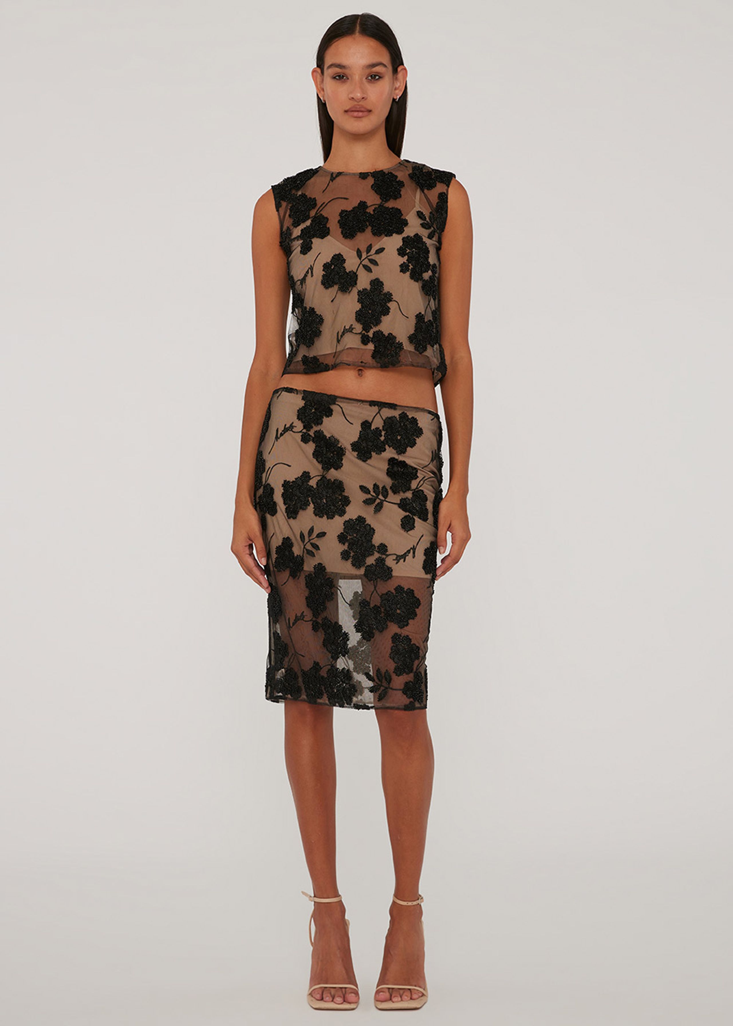 ROTATE by Birger Christensen - Top - Vola - - Beaded Flower Embroidery