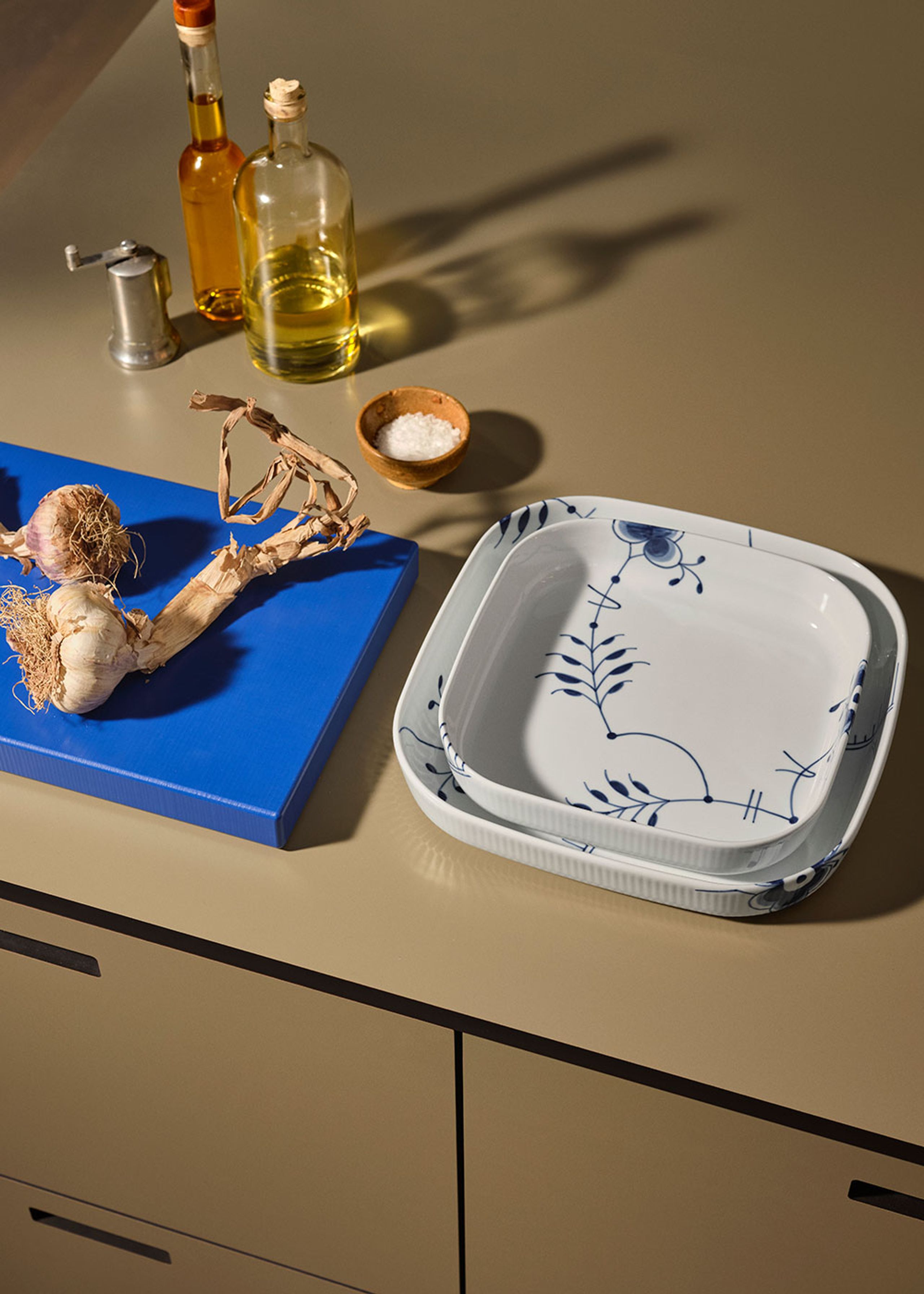 Royal Copenhagen - Baking dish - Blå Mega Riflet - Ovnfast Fad - Firkantet