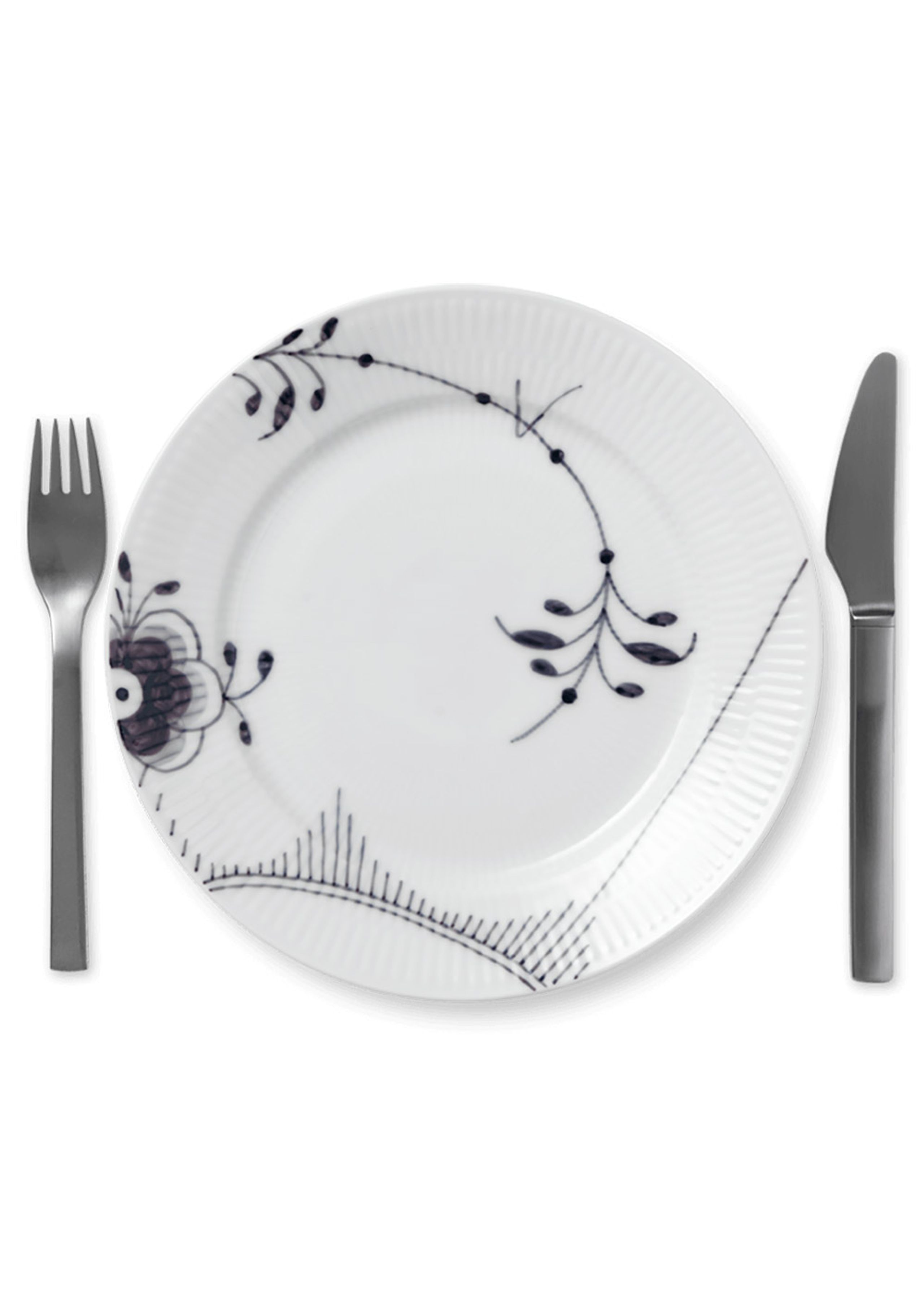 Royal Copenhagen - Tallerken - Sort Mega Riflet - Tallerkner - Tallerken - Dekoration nr. 6 - 22 cm
