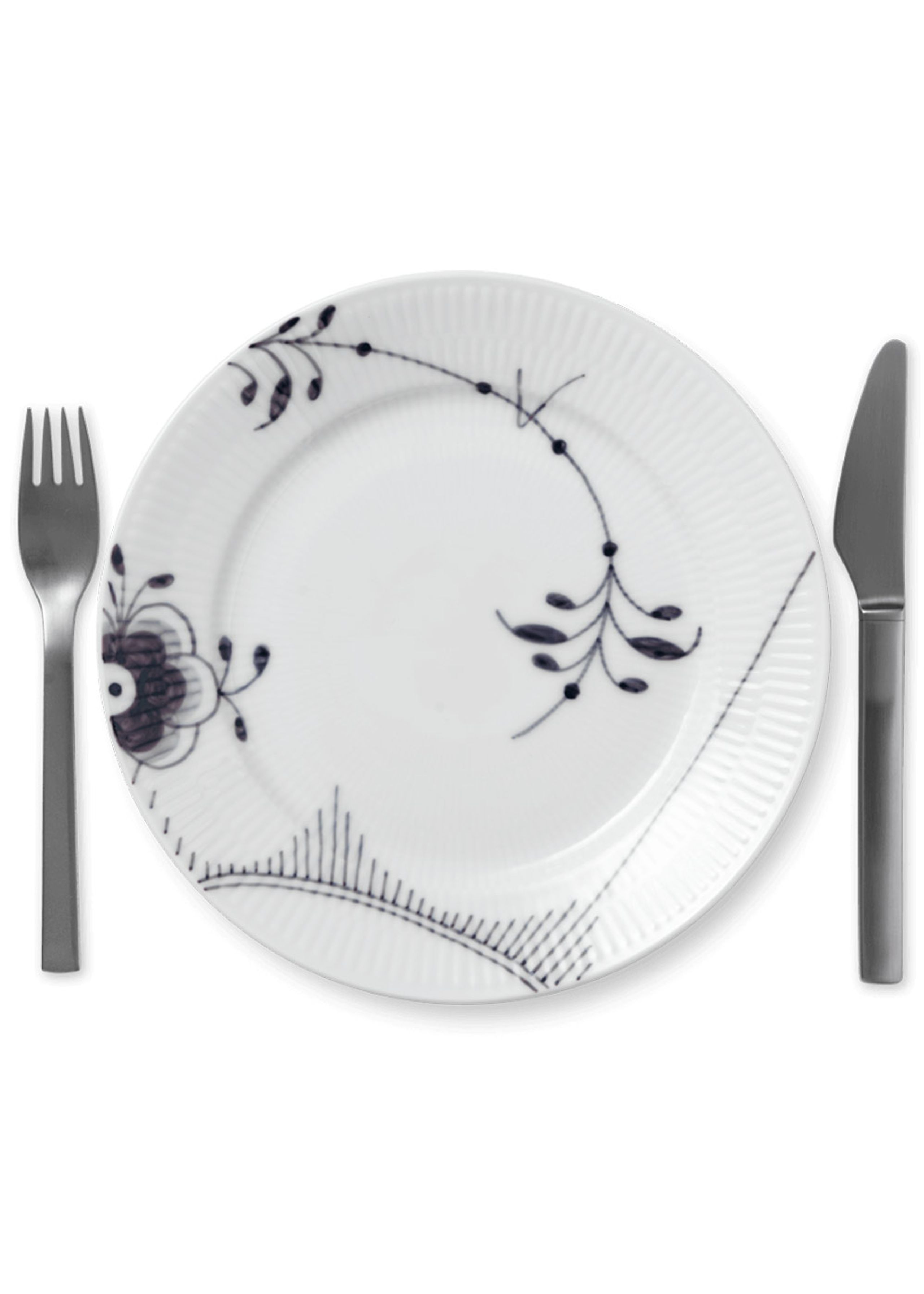 Royal Copenhagen - Tallerken - Sort Mega Riflet - Tallerkner - Tallerken - Dekoration nr. 2 - 22 cm