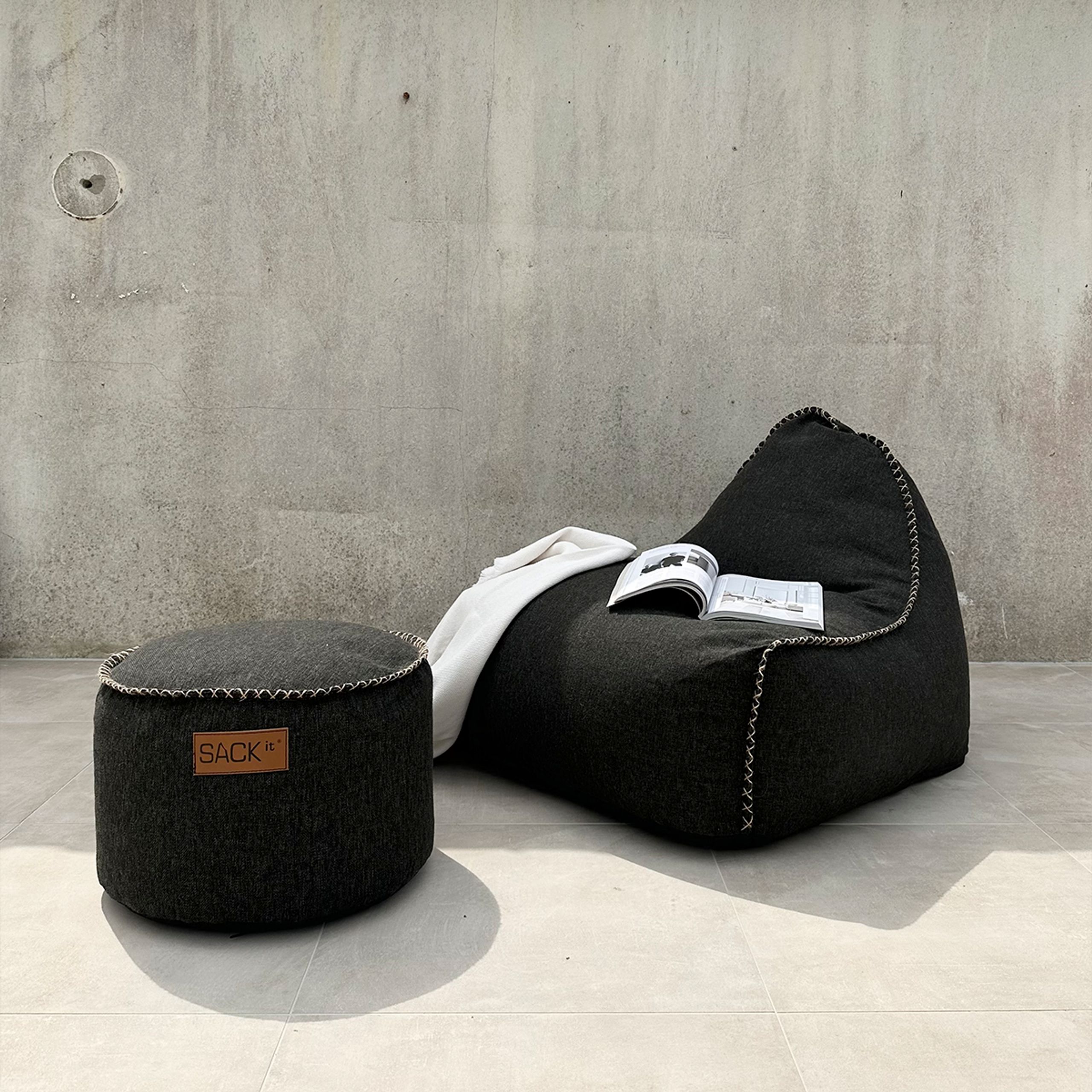 SACKit - Paper Flowers - Cobana Lounge Chair & Pouf - Cobana Black