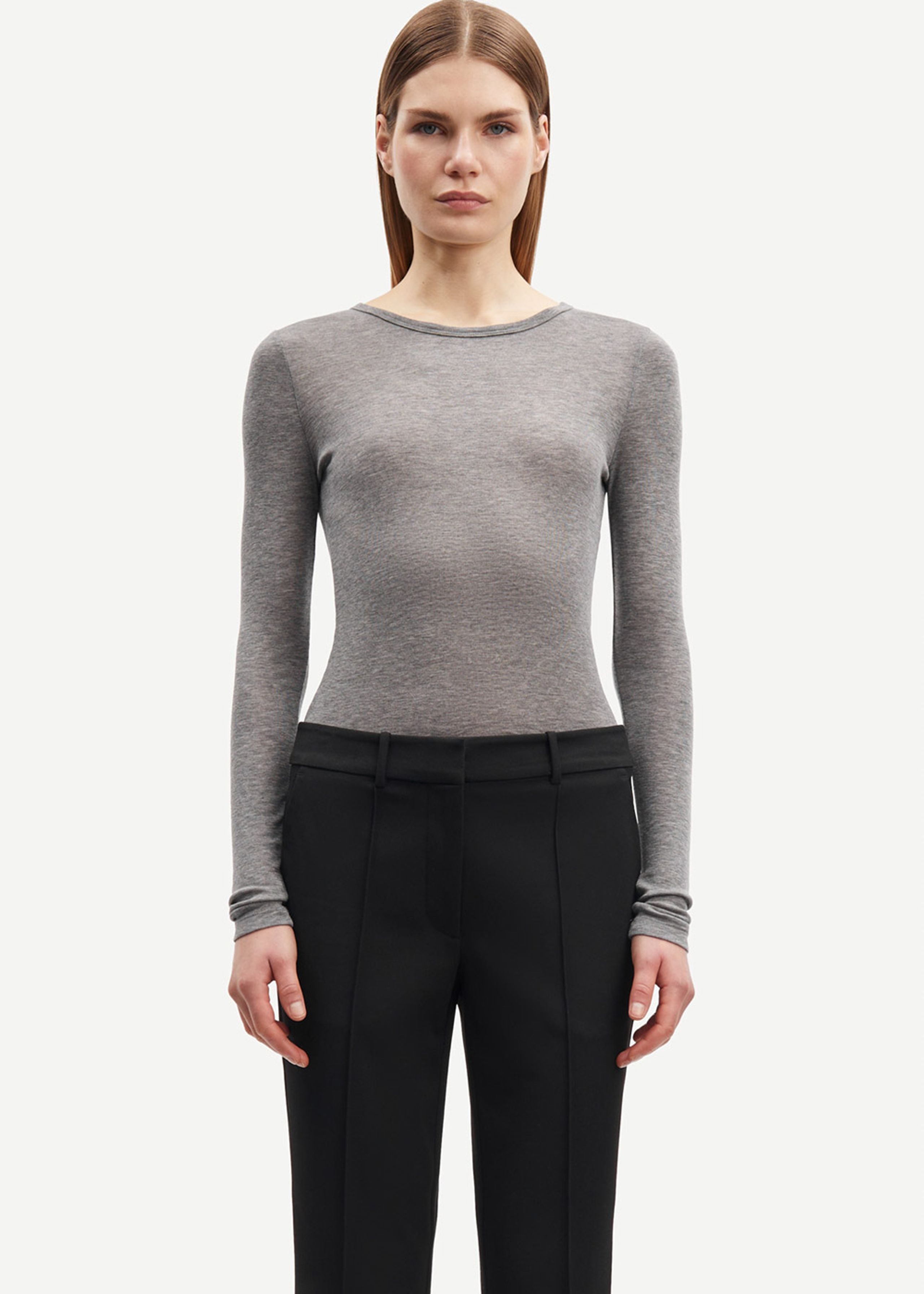 Samsøe & Samsøe - Blusa - SADou T-shirt LS - Grey Mel