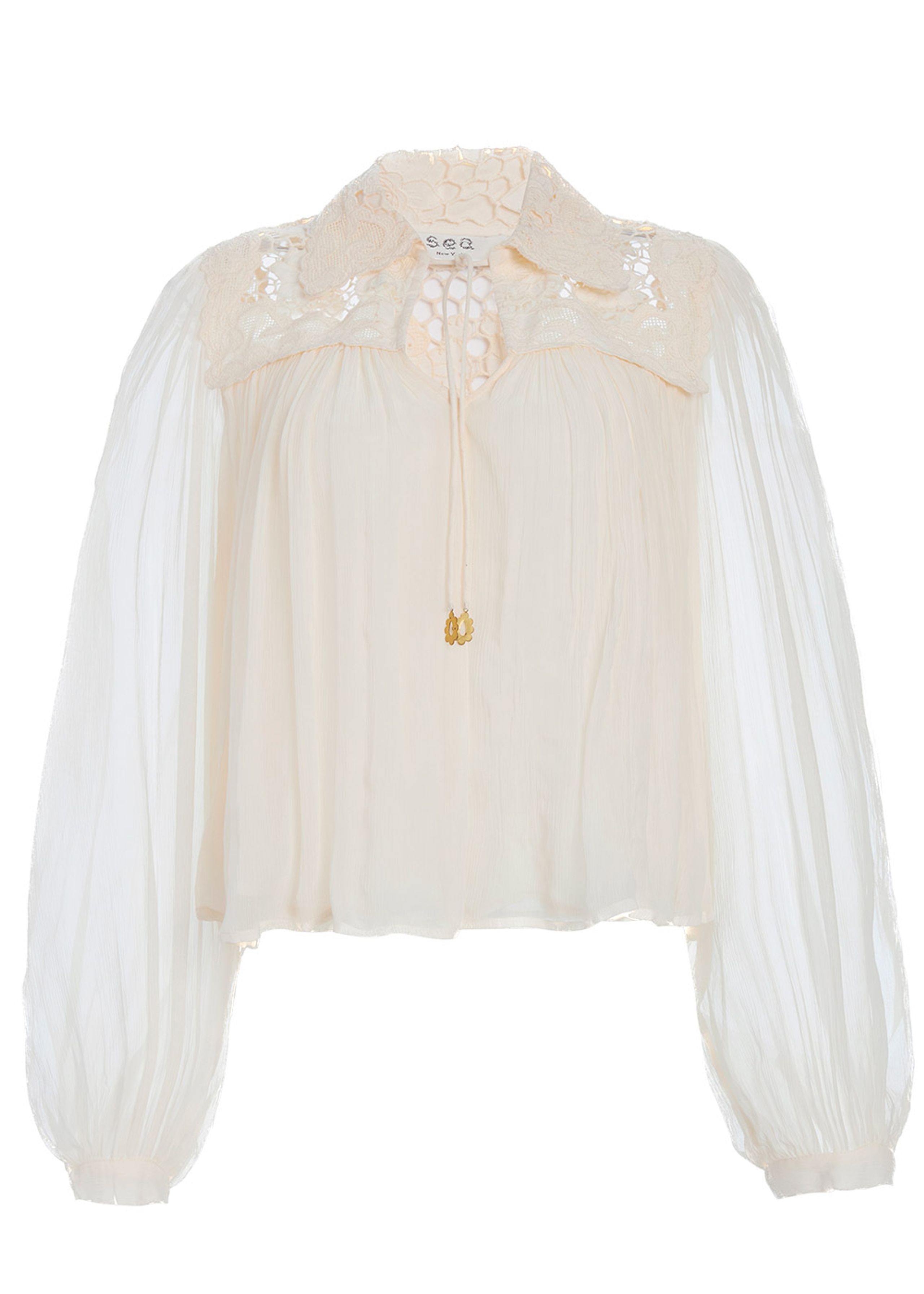 Sea New York - Shirt - Daphne Lace L/SLV Top - Cream