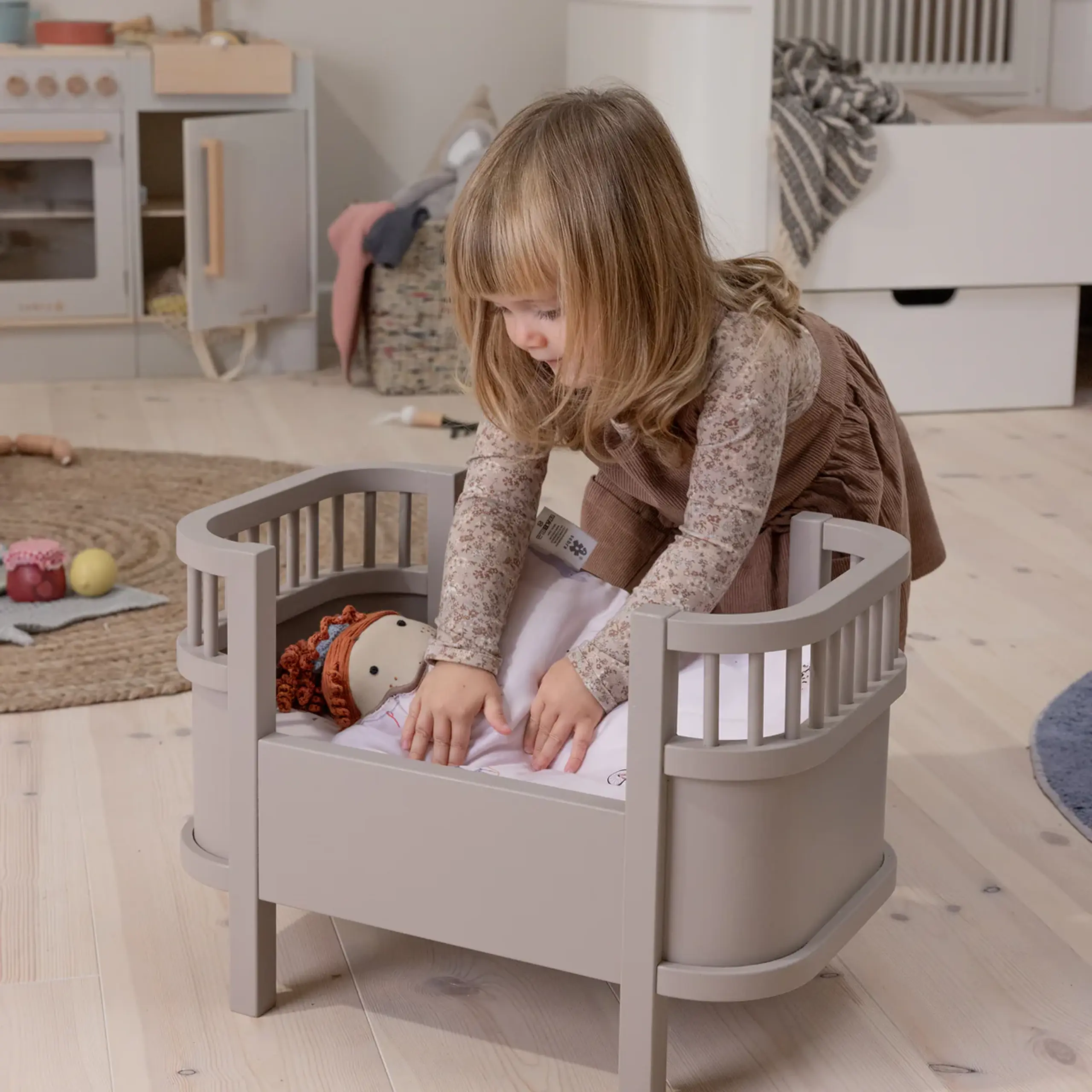 Sebra - Doll accessories - Sebra Doll's Bed + Mattress - Jetty beige