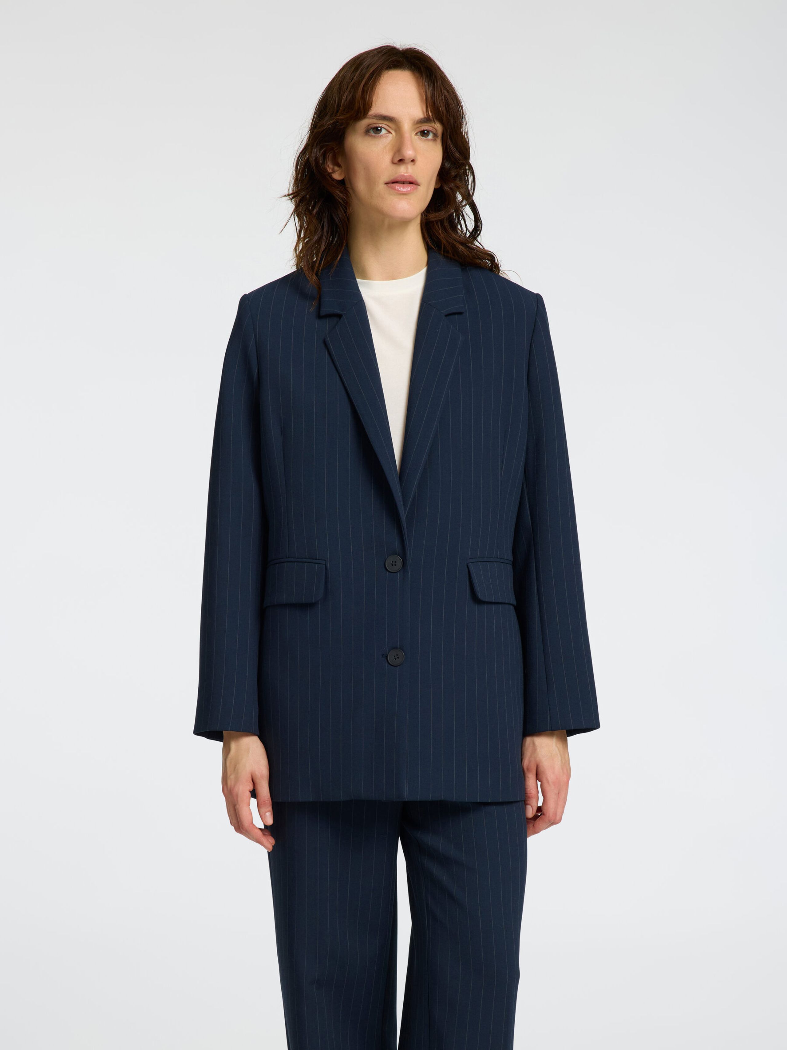 Selected Femme - Blazer - SLFRita Relaxed Blazer Pinstripe - Dark Navy/Pinstripe