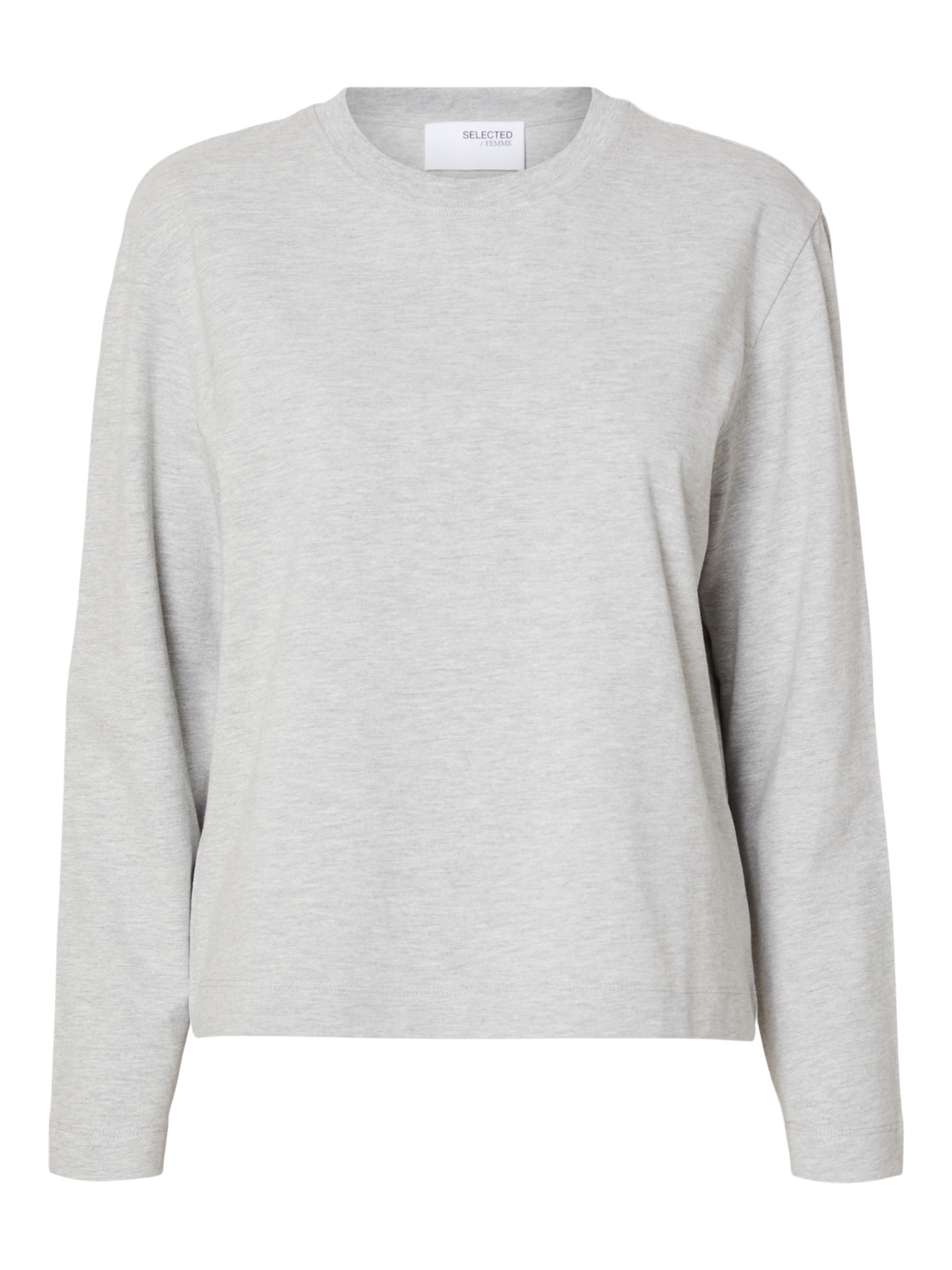 Selected Femme - Bluzka - SLFEssential LS Boxy Tee NOOS - Light Grey Melange