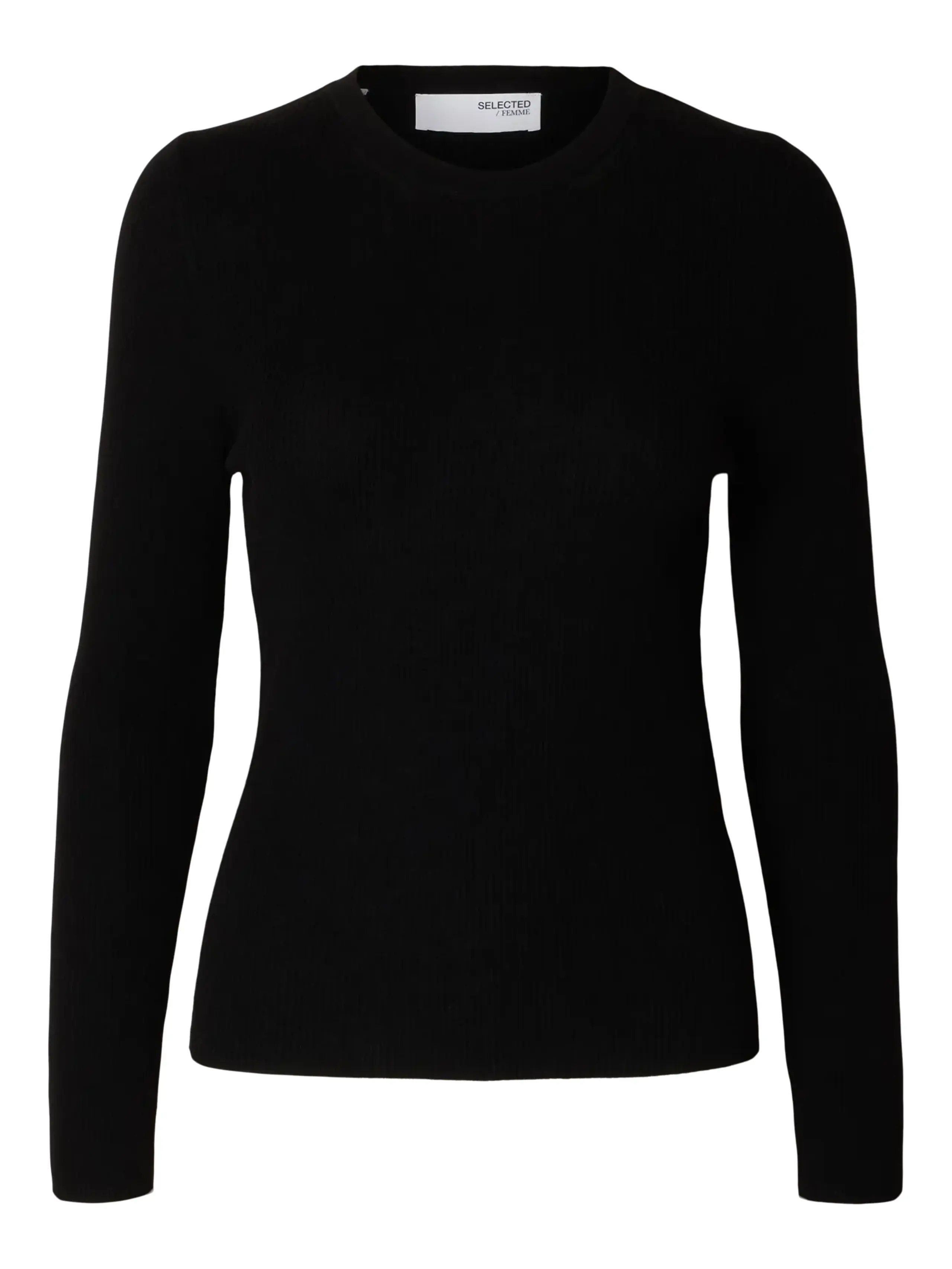 Selected Femme - Bluse - SLFIngrid 2/4 Knit O-neck Lano O-Neck NOOS - Black