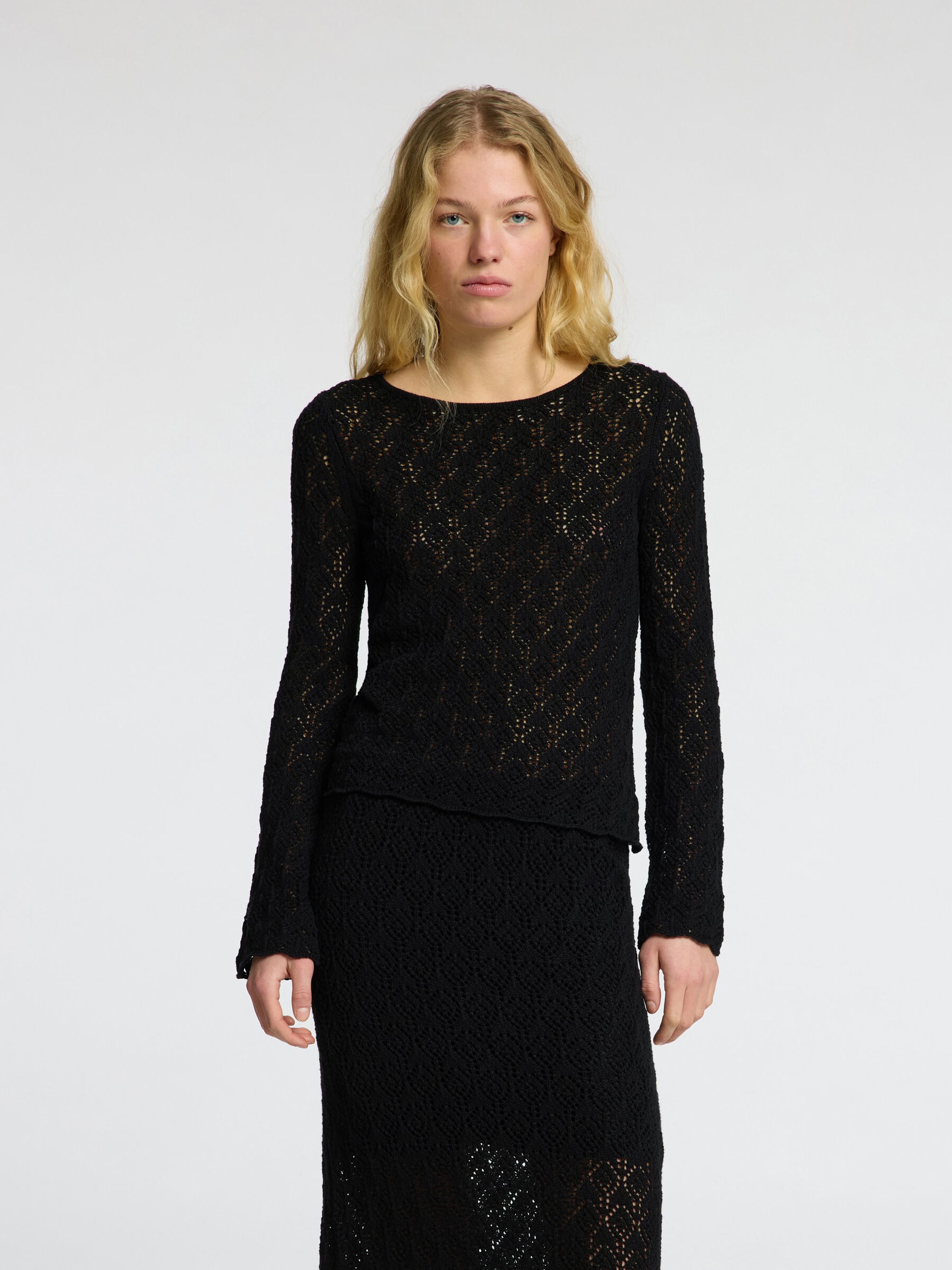 Selected Femme - Blouse - SLFNiva LS Knit O-neck - Black