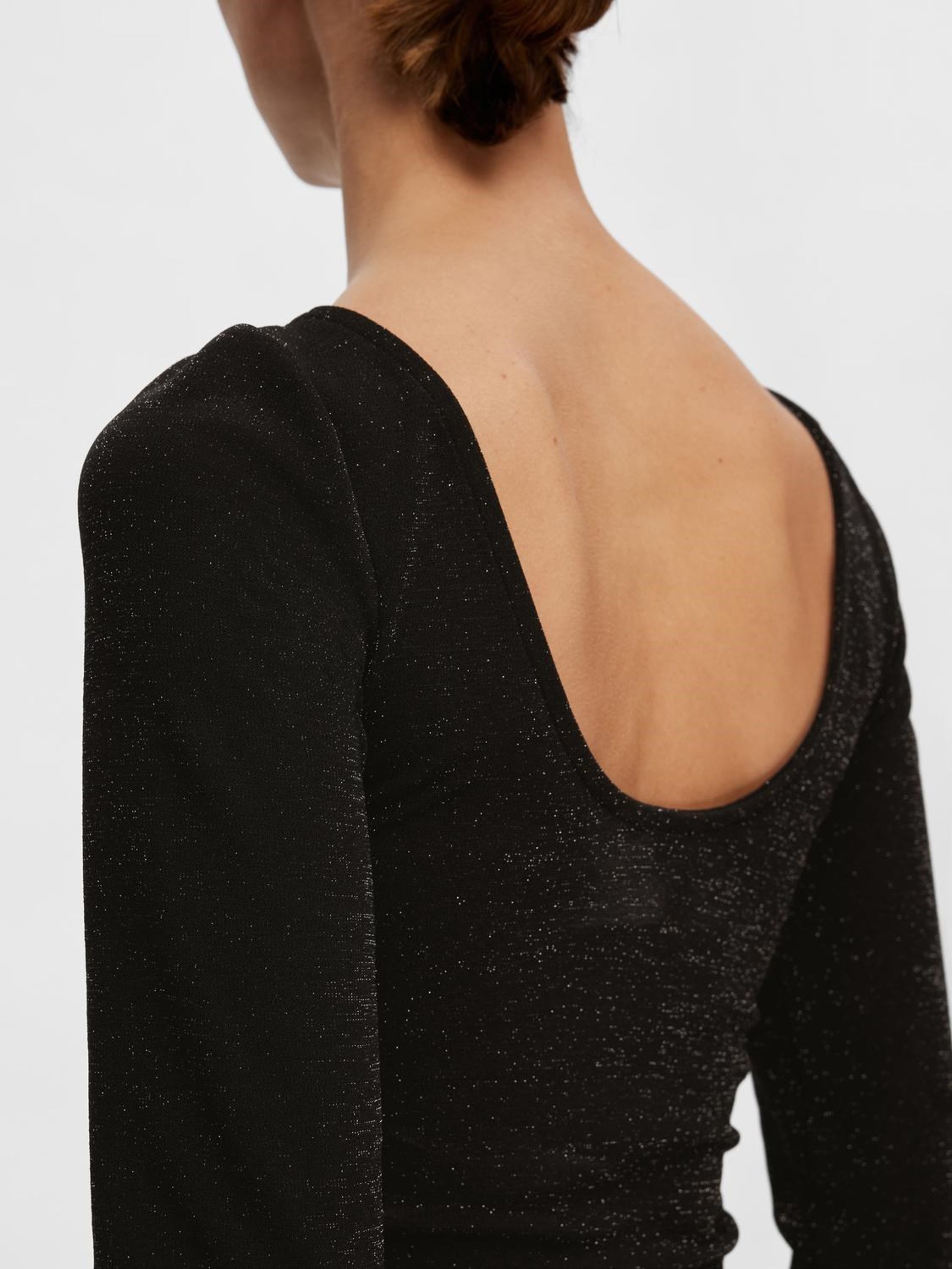 Selected Femme - Halenka - SLFRue LS Scoop Back Top - Black Glitter