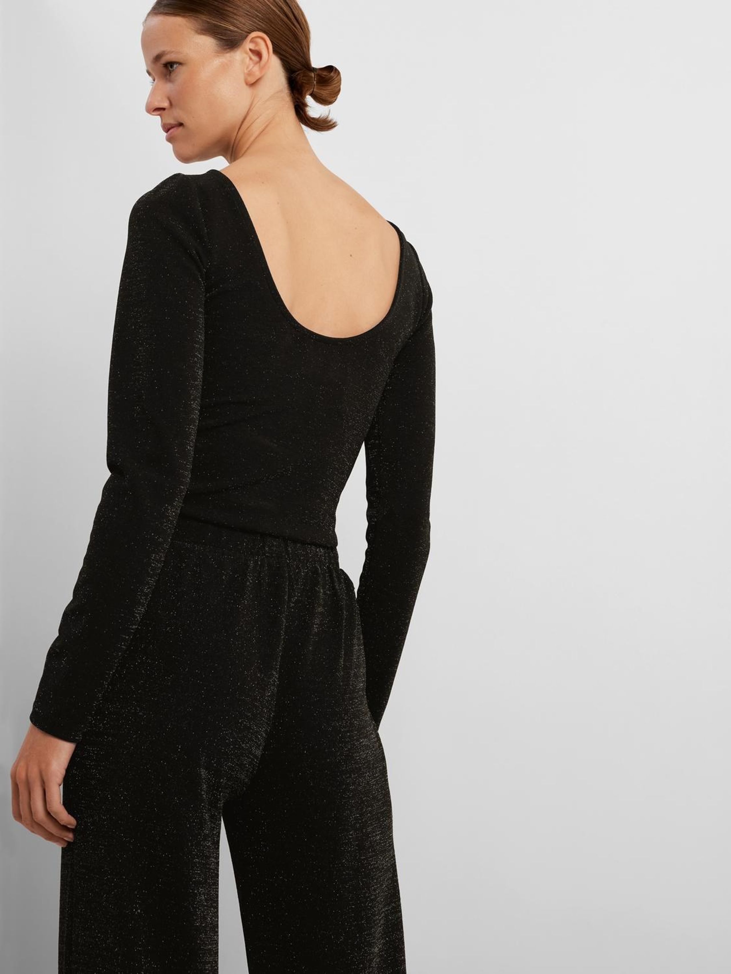 Selected Femme - Halenka - SLFRue LS Scoop Back Top - Black Glitter