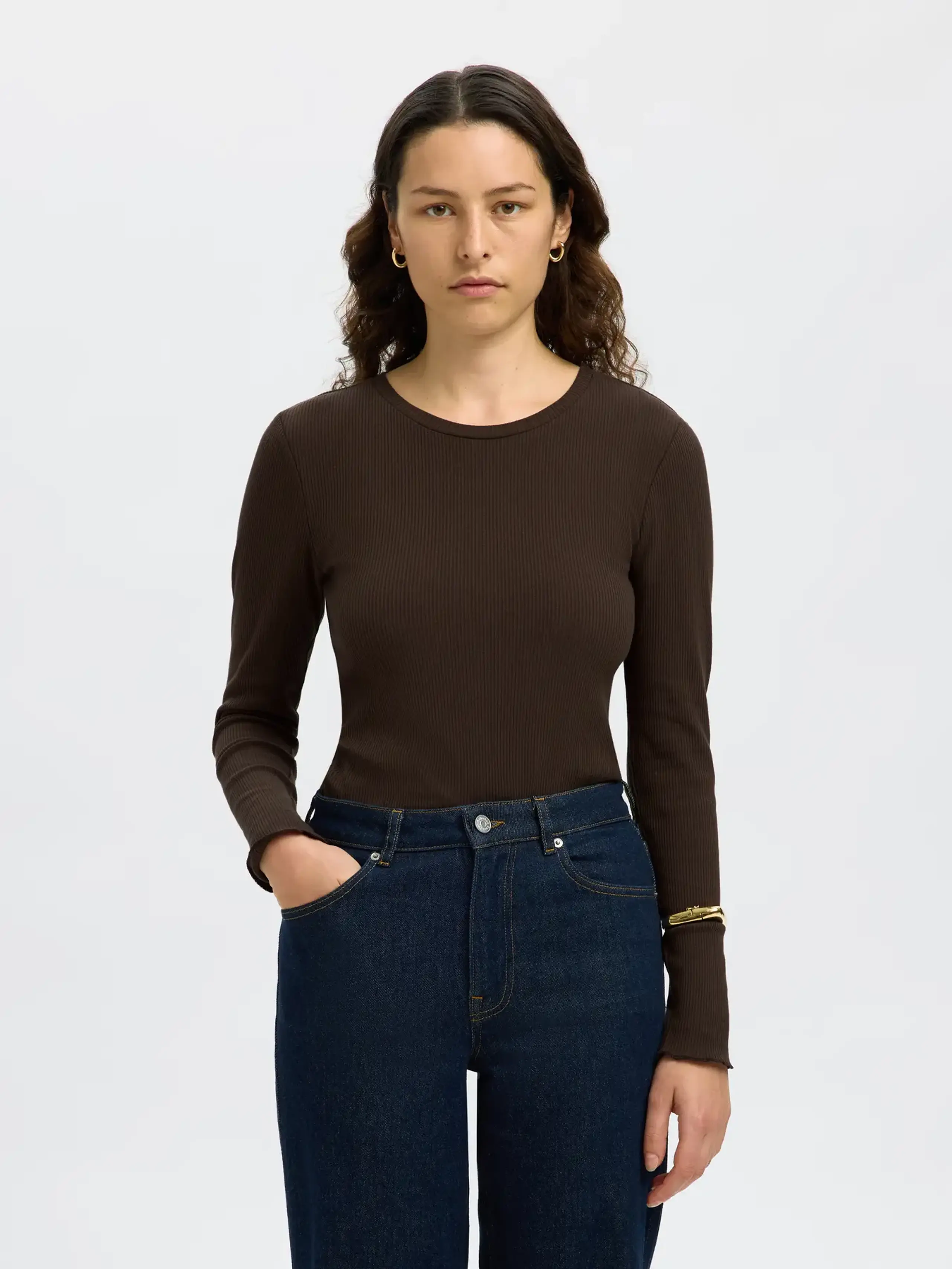 Selected Femme - Blouse - SLFAnna Plain LS Crew Neck Tee - Delicioso