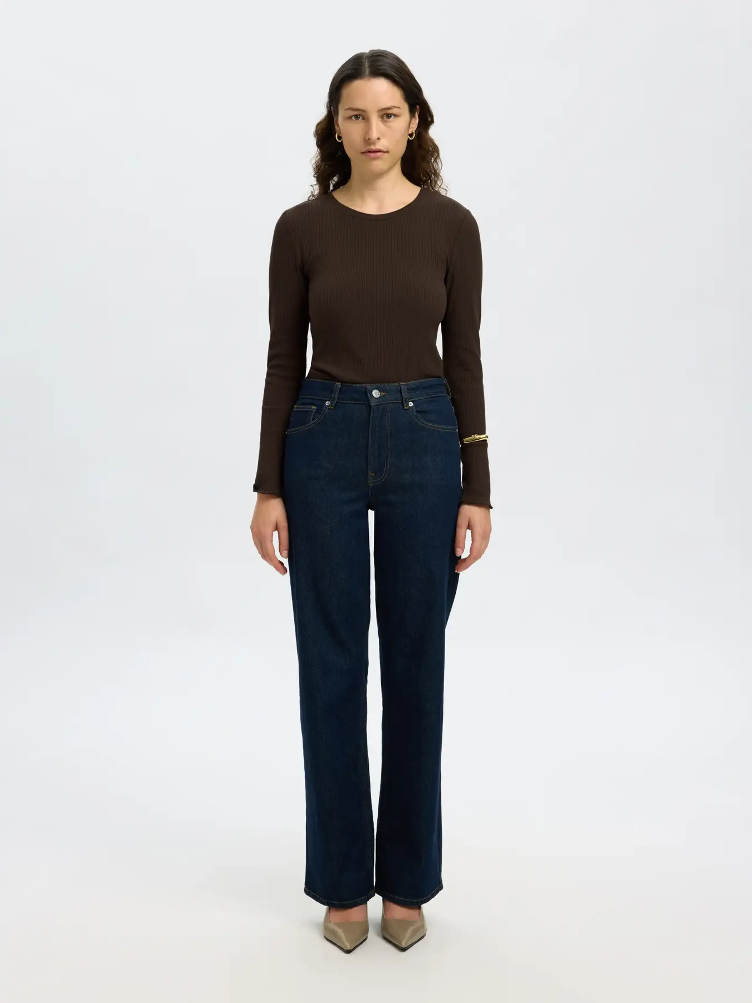 Selected Femme - Blouse - SLFAnna Plain LS Crew Neck Tee - Delicioso