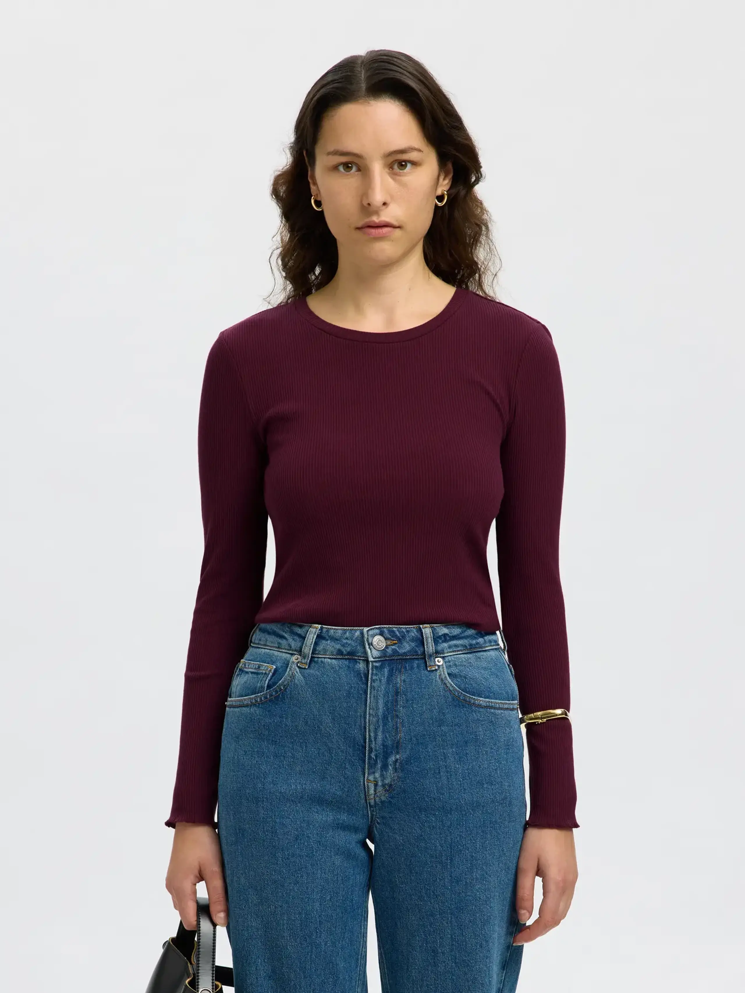 Selected Femme - Bluse - SLFAnna Plain LS Crew Neck Tee - Fig