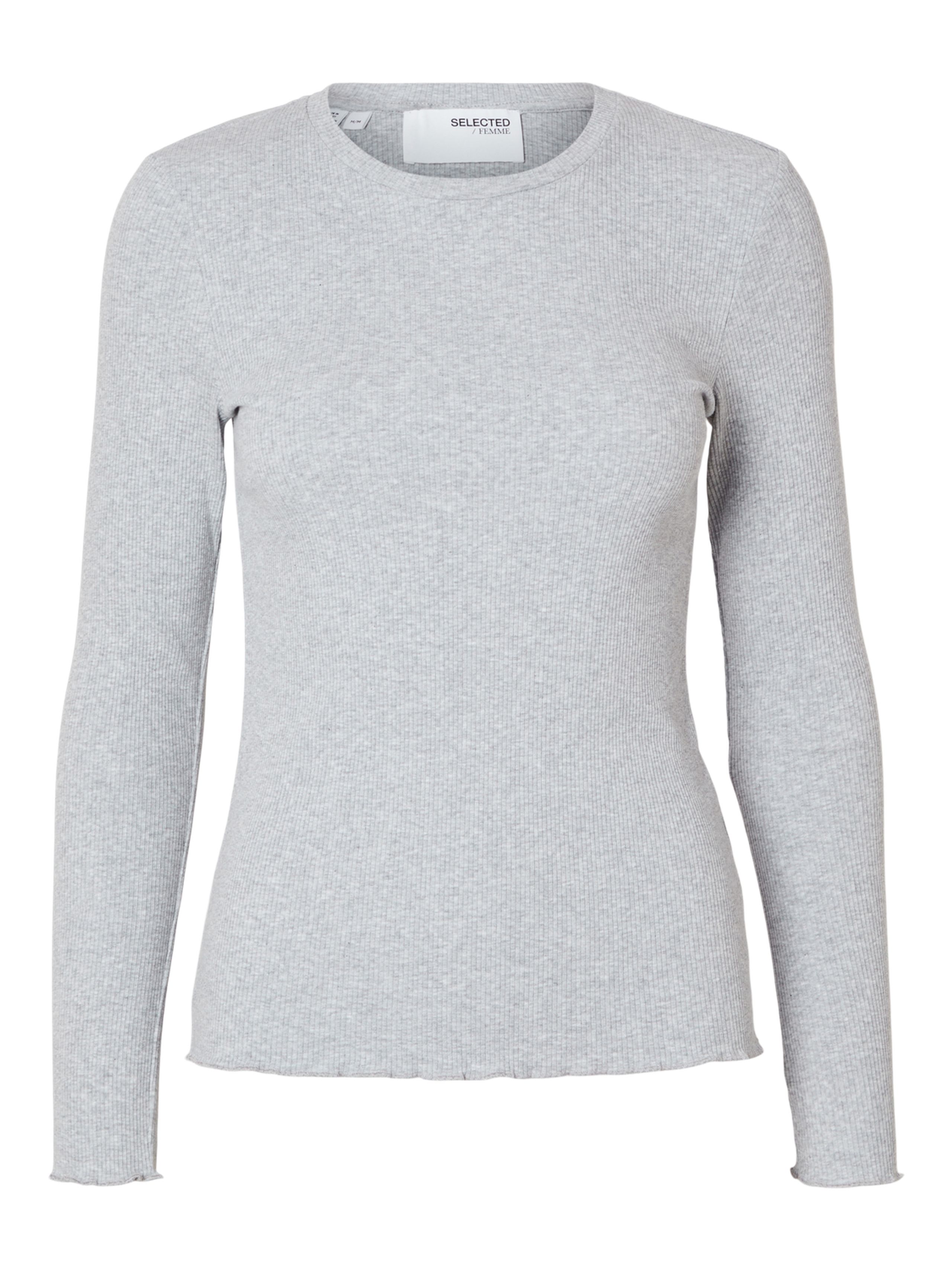Selected Femme - Bluse - SLFAnna Plain LS Crew Neck Tee - Light Grey Melange