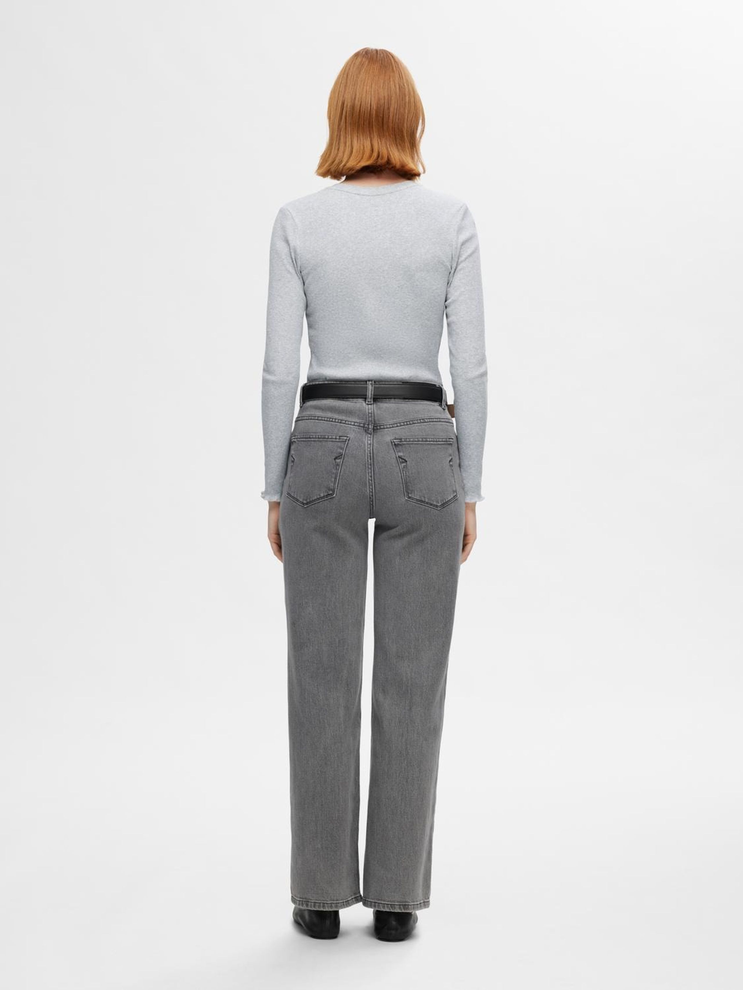 Selected Femme - Bluse - SLFAnna Plain LS Crew Neck Tee - Light Grey Melange