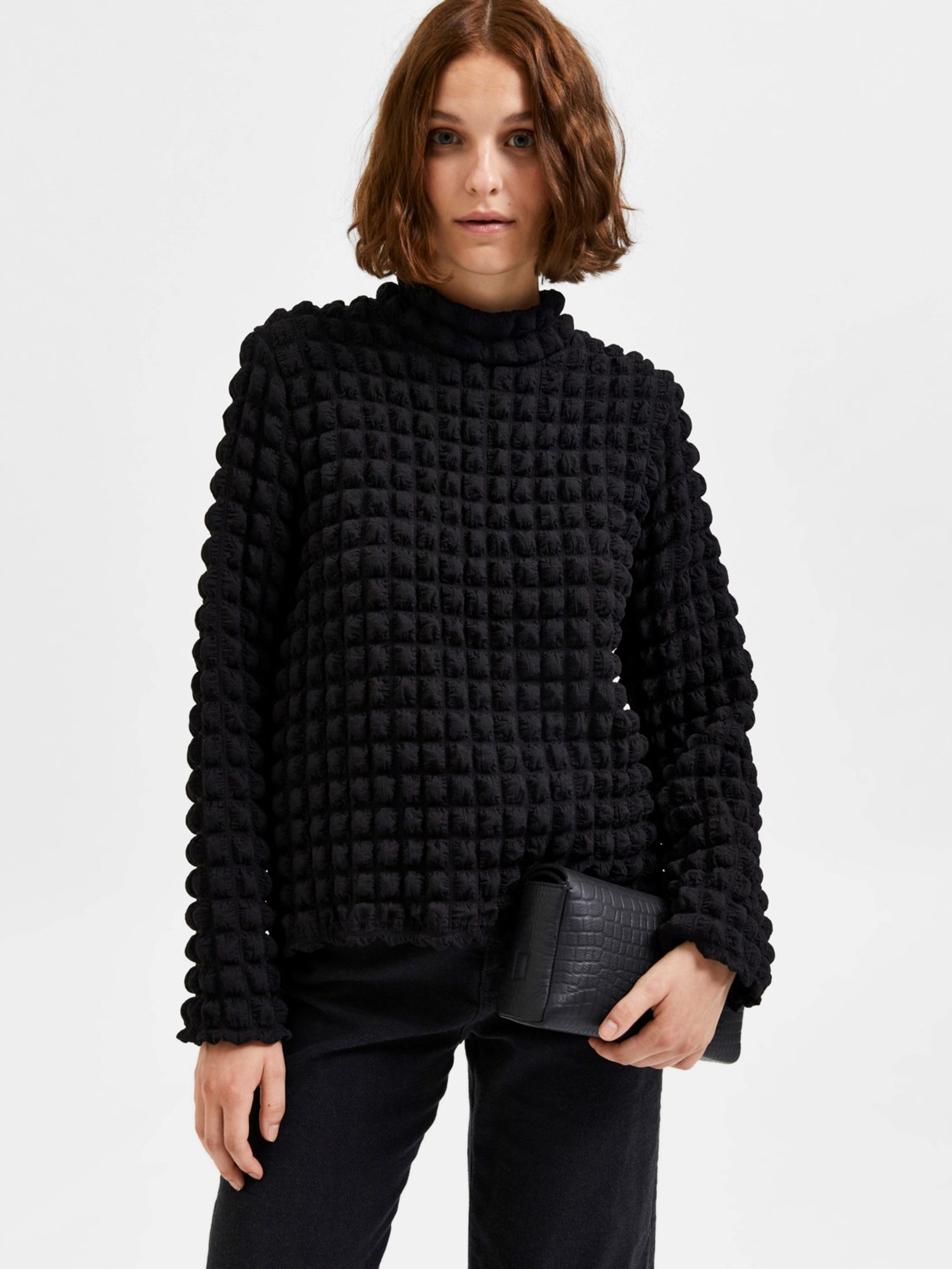 Selected Femme - Blusa - SLFMonika LS High Neck Top - Black