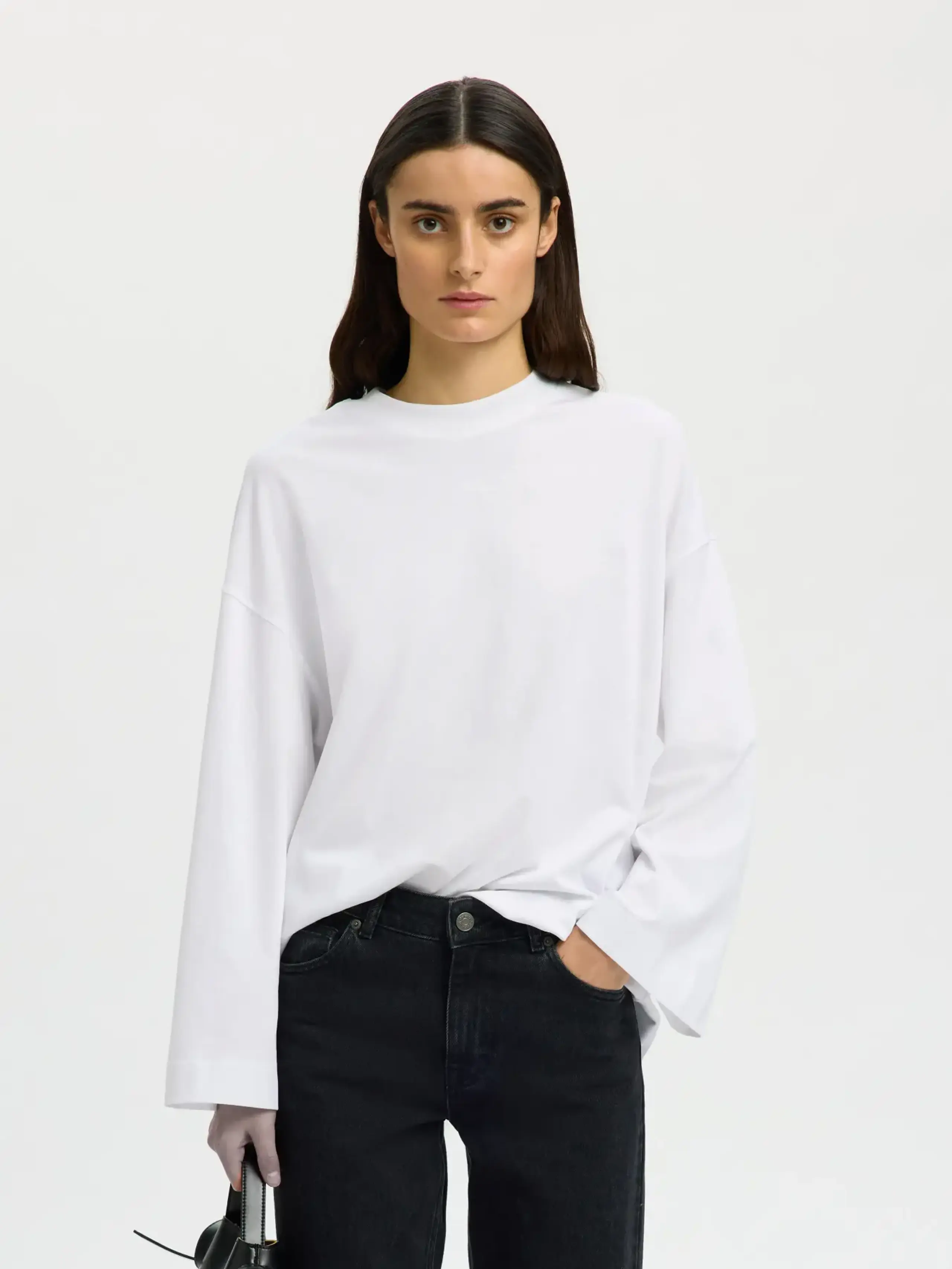 Selected Femme - Blusa - SlLFColwoman LS Oversized Tee - Bright White