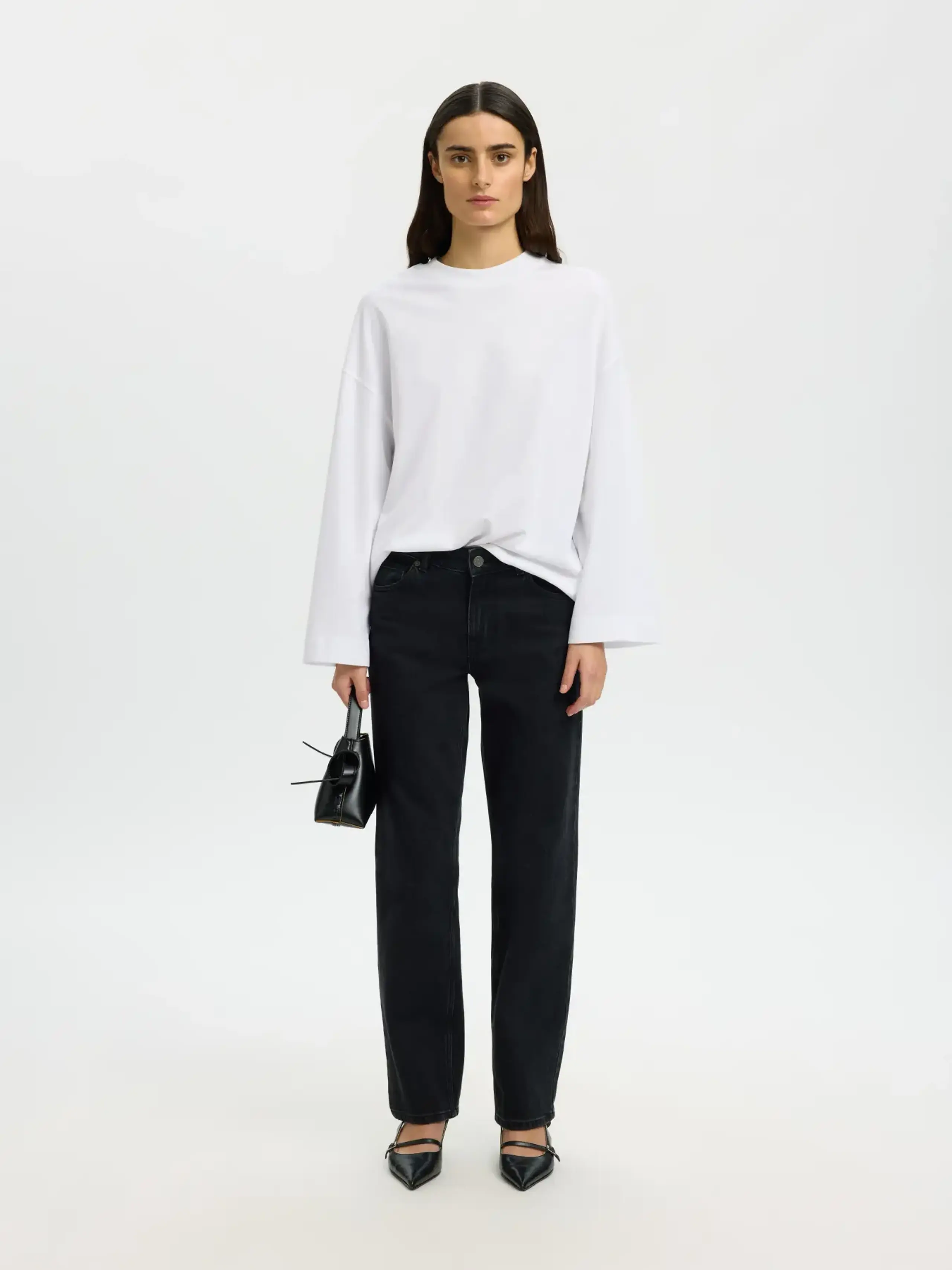 Selected Femme - Blusa - SlLFColwoman LS Oversized Tee - Bright White