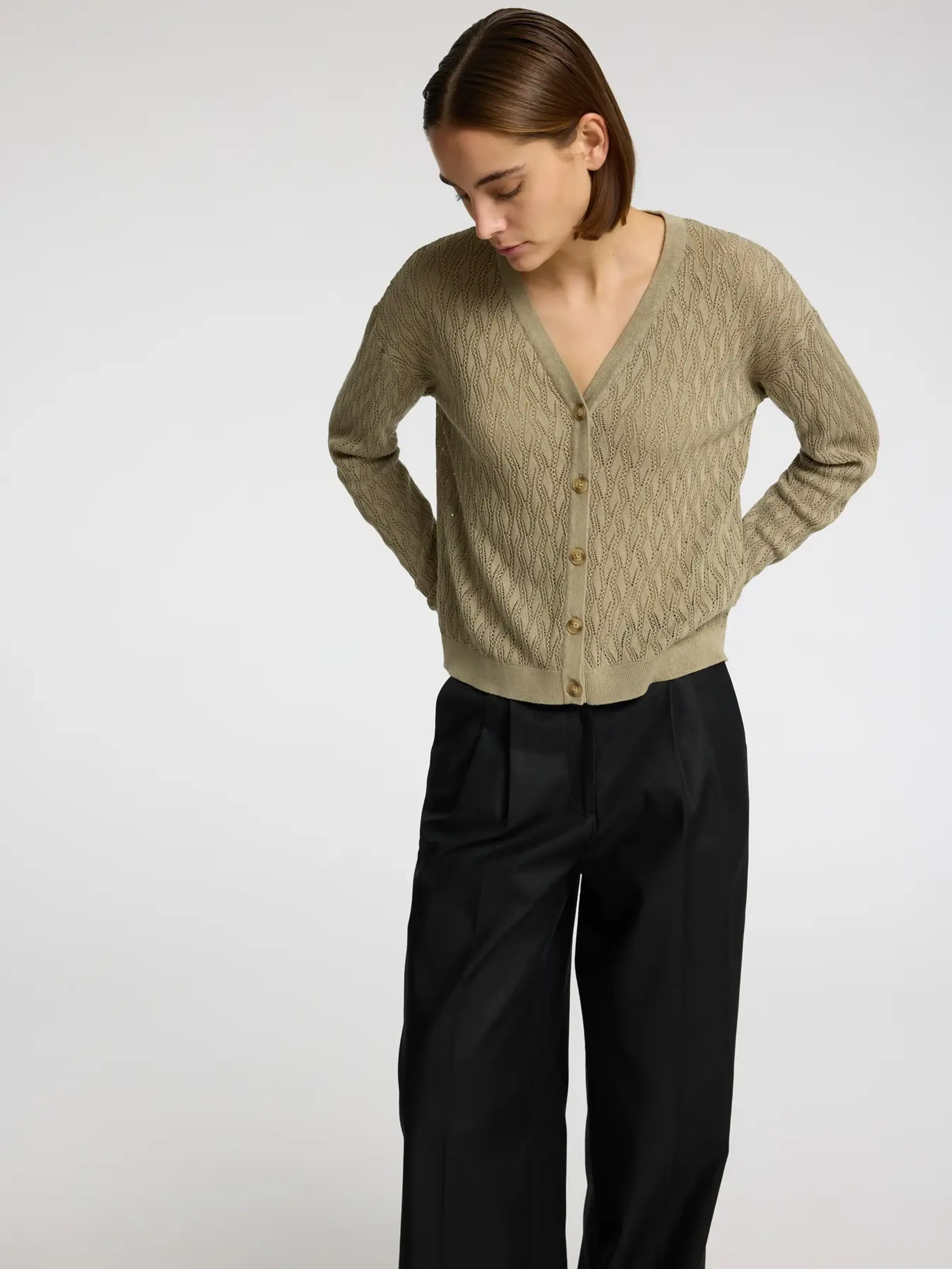 Selected Femme - Pantaloni - SLFAgny LS Knit Structure Cardigan - Vetiver