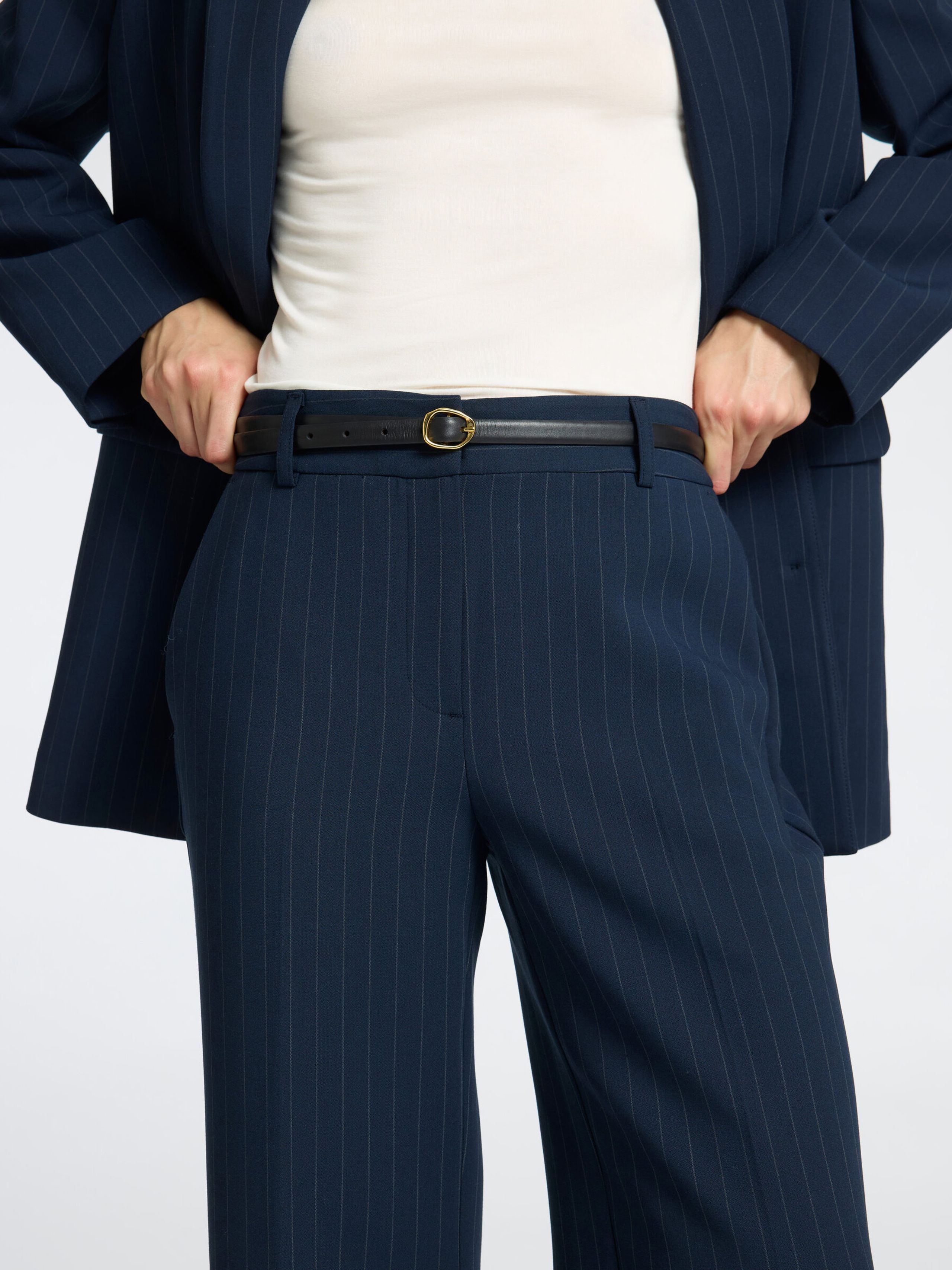 Selected Femme - Hose - SLFRita MW Pant Pinstripe - Dark Navy/Pinstripe