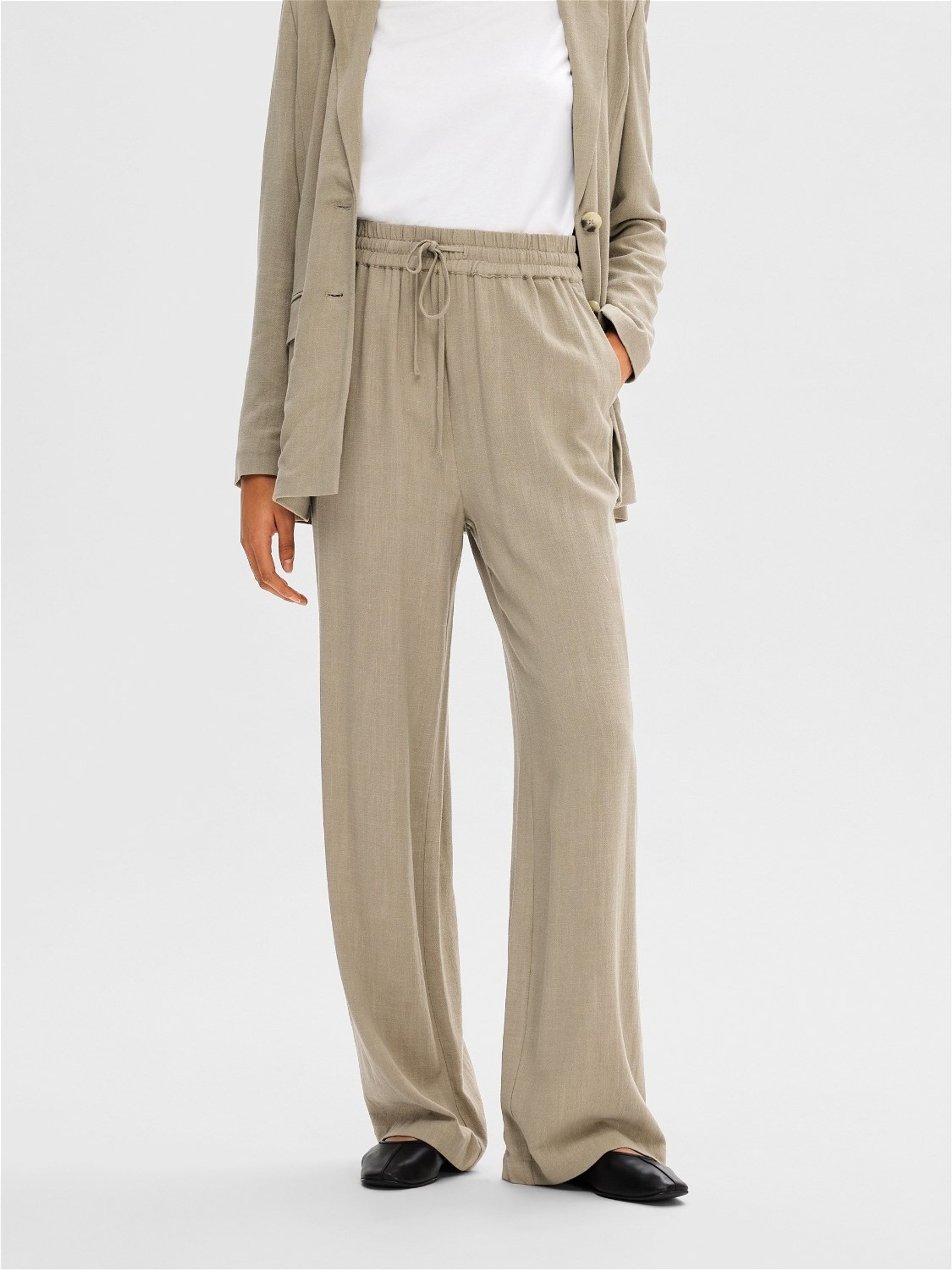 Selected Femme - Pants - SLFViva - Gulia HW Long Linen Pants NOOS - Greige