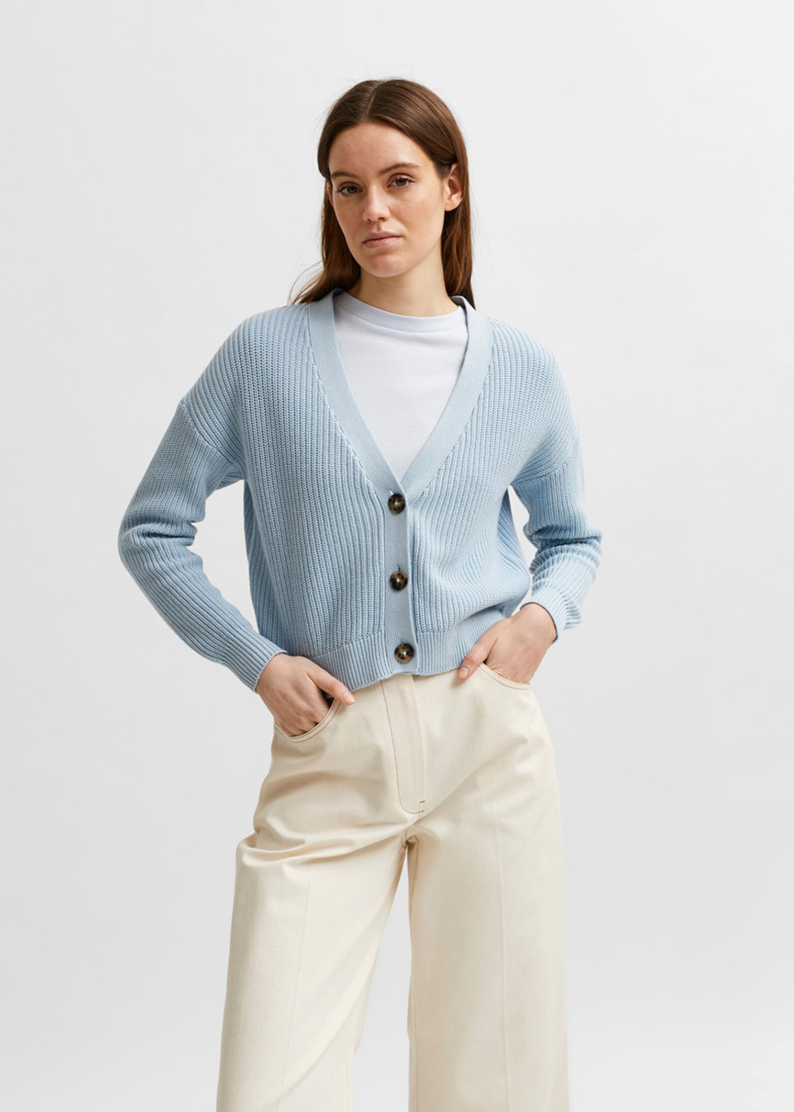Selected Femme - Cardigan - SLFSinna Long sleeve Knit Cardigan - Cashmere Blue
