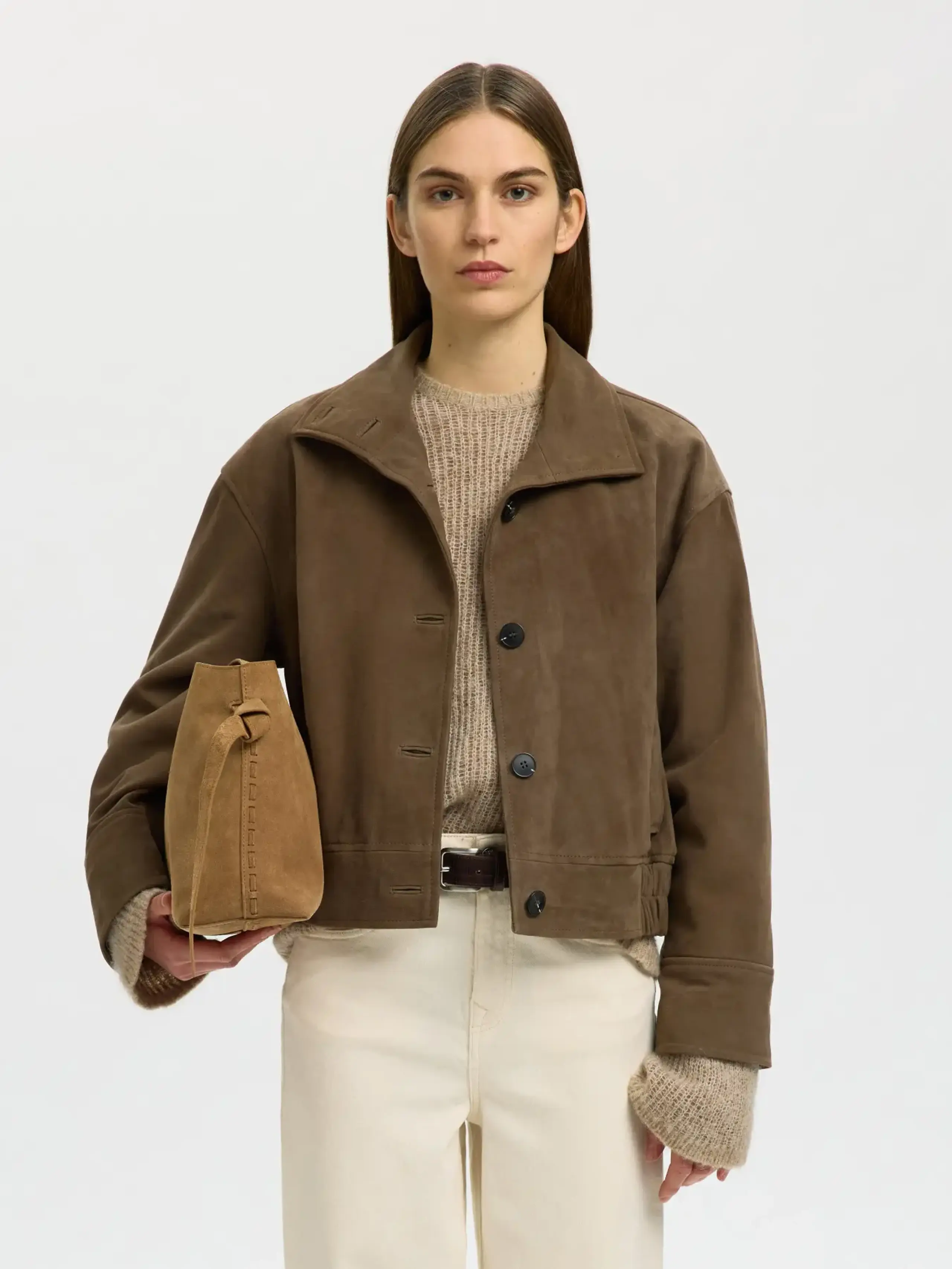 Selected Femme - Kroppsväska - SLFStella Medium Suede Bag - Tan