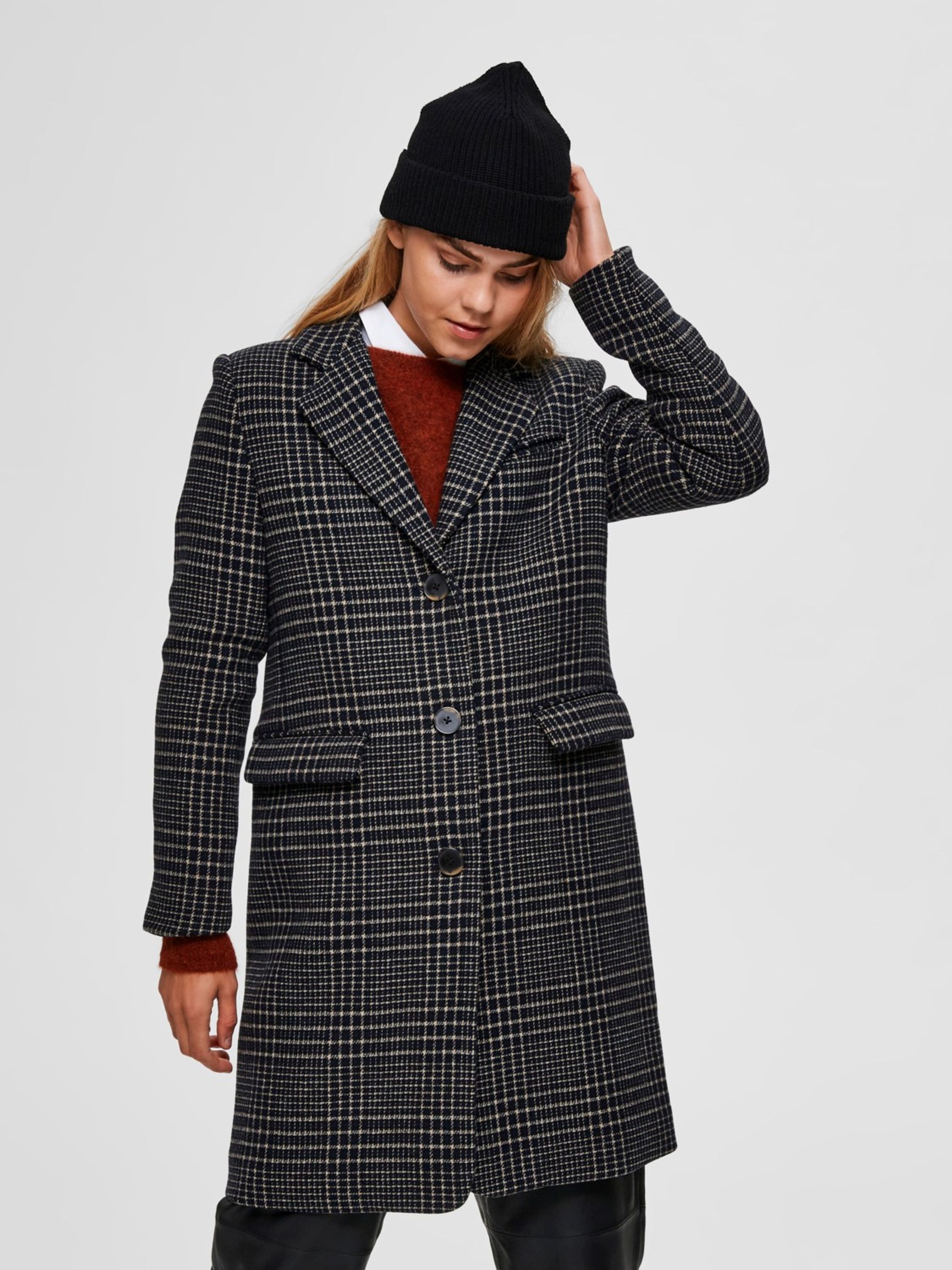 Selected Femme - Kappa - SLFElina Wool Check Coat - Black w Check