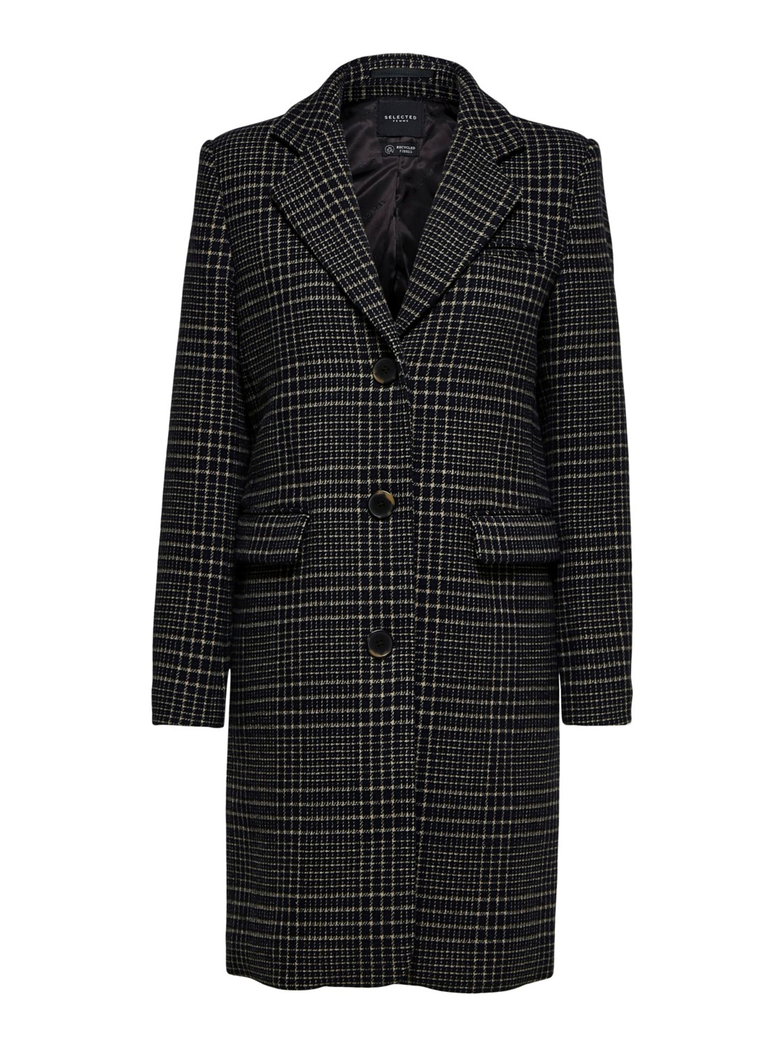 Selected Femme - Kappa - SLFElina Wool Check Coat - Black w Check